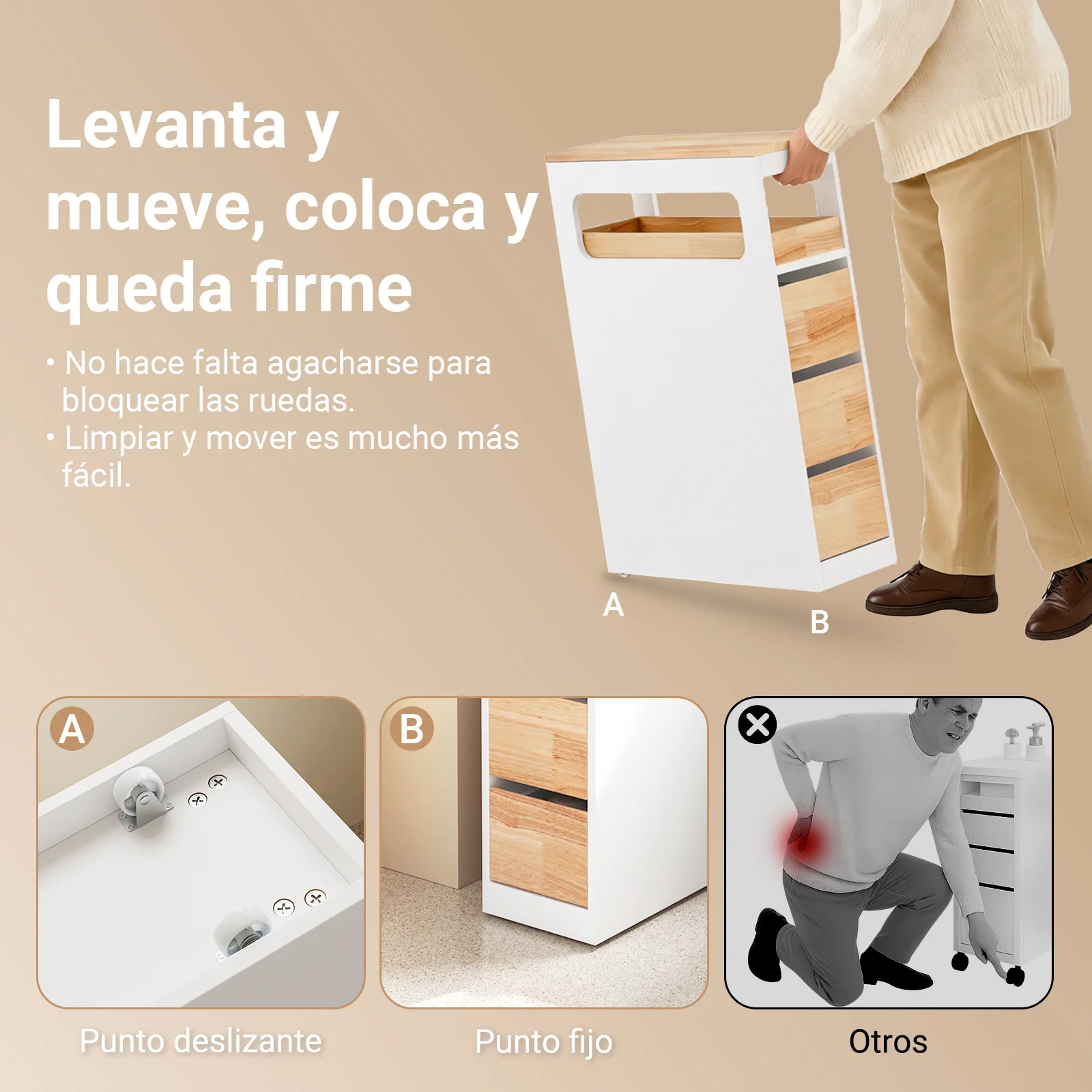 SoBuy BZR54-III-WN Carrito Estrecho con 1 Bandeja Extraíble y 3 cajones Color natural - Image 6