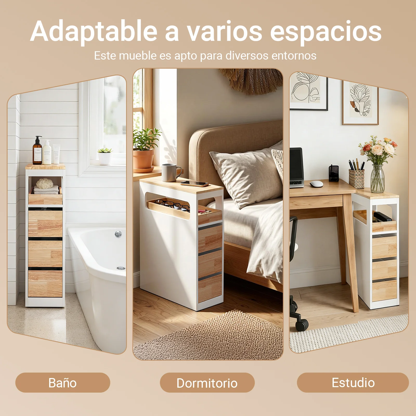 SoBuy BZR54-III-WN Carrito Estrecho con 1 Bandeja Extraíble y 3 cajones Color natural - Image 9
