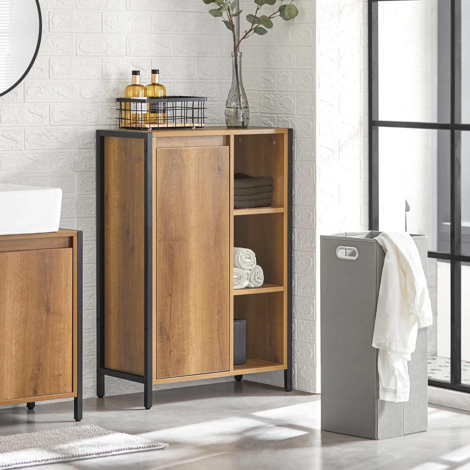 SoBuy BZR65-PF Armario de baño Cesto para Ropa Sucia con un Cesto y 3 estantes - Image 4