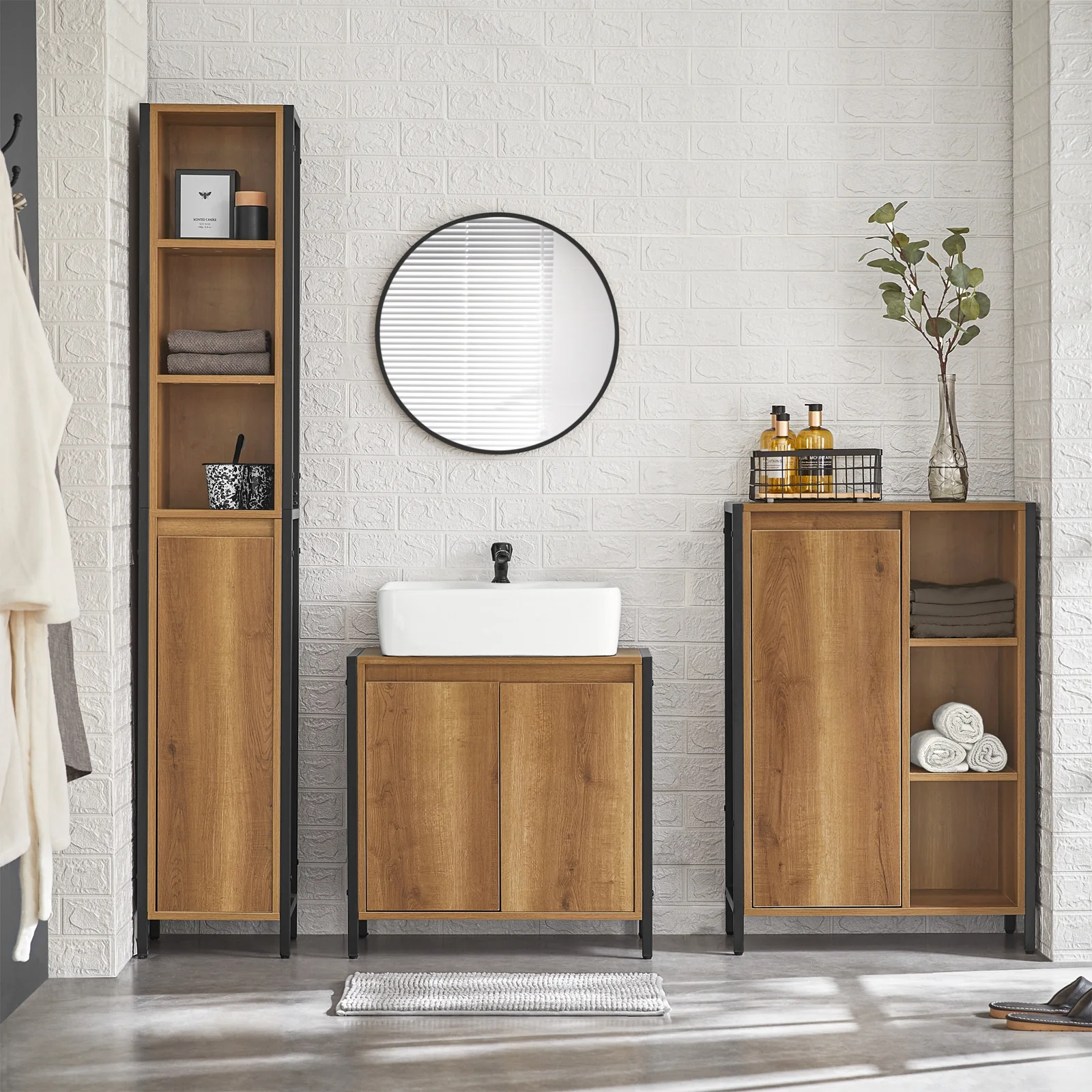 SoBuy BZR65-PF Armario de baño Cesto para Ropa Sucia con un Cesto y 3 estantes - Image 5