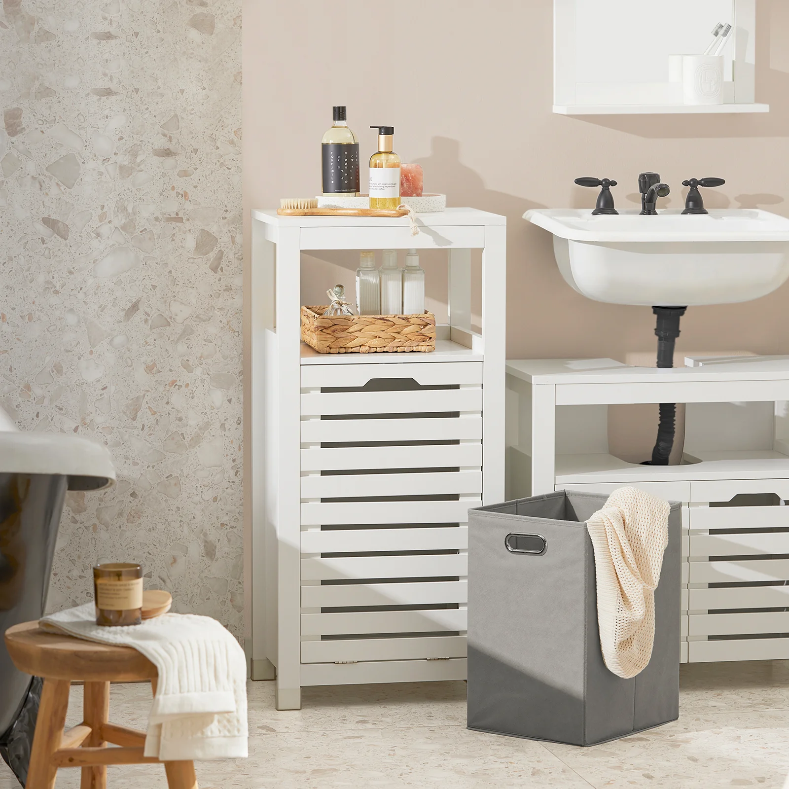 SoBuy BZR67-W Armario para baño con un cesto para Ropa Sucia - Image 4