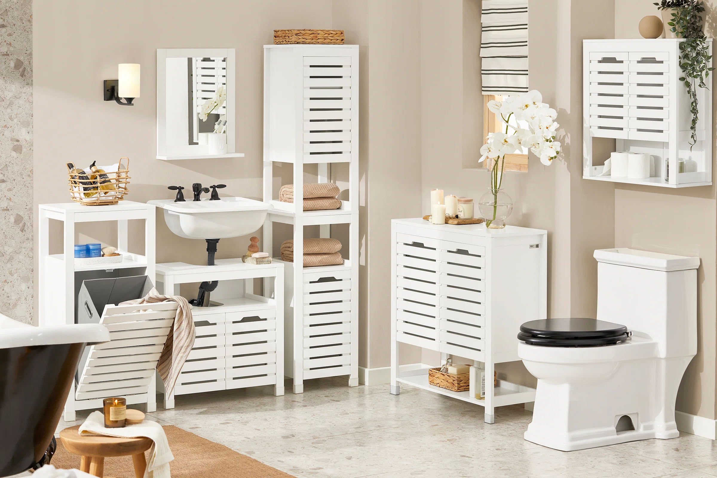 SoBuy BZR67-W Armario para baño con un cesto para Ropa Sucia - Image 5