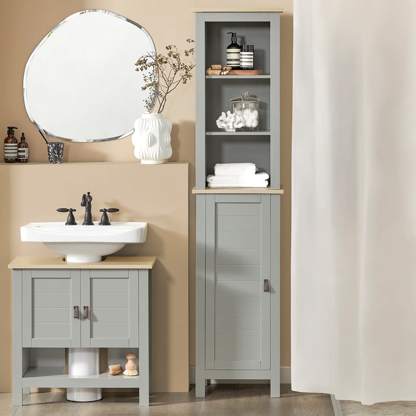 SoBuy BZR68-HG Armario Alto baño con 3 Estantes y 1 Puerta - Image 2