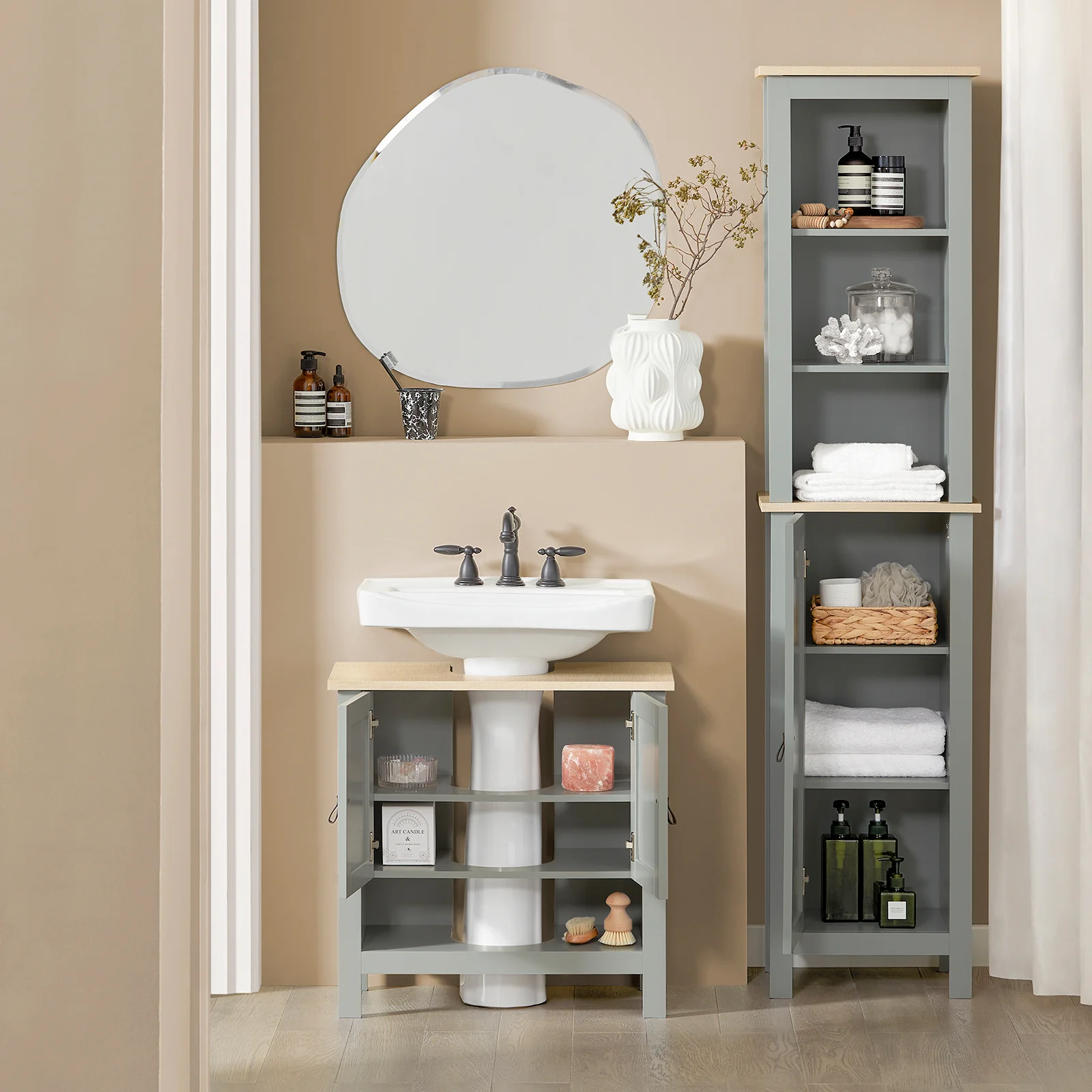 SoBuy BZR68-HG Armario Alto baño con 3 Estantes y 1 Puerta - Image 4