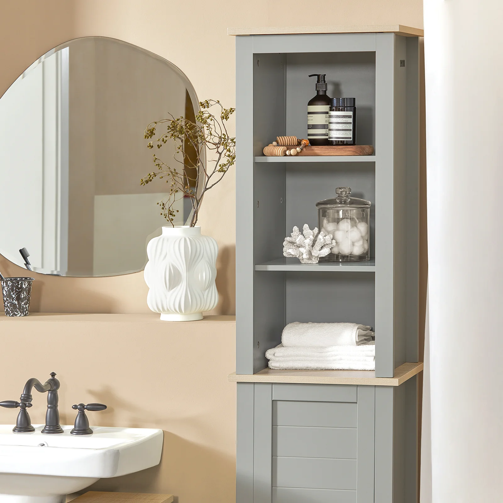 SoBuy BZR68-HG Armario Alto baño con 3 Estantes y 1 Puerta - Image 5