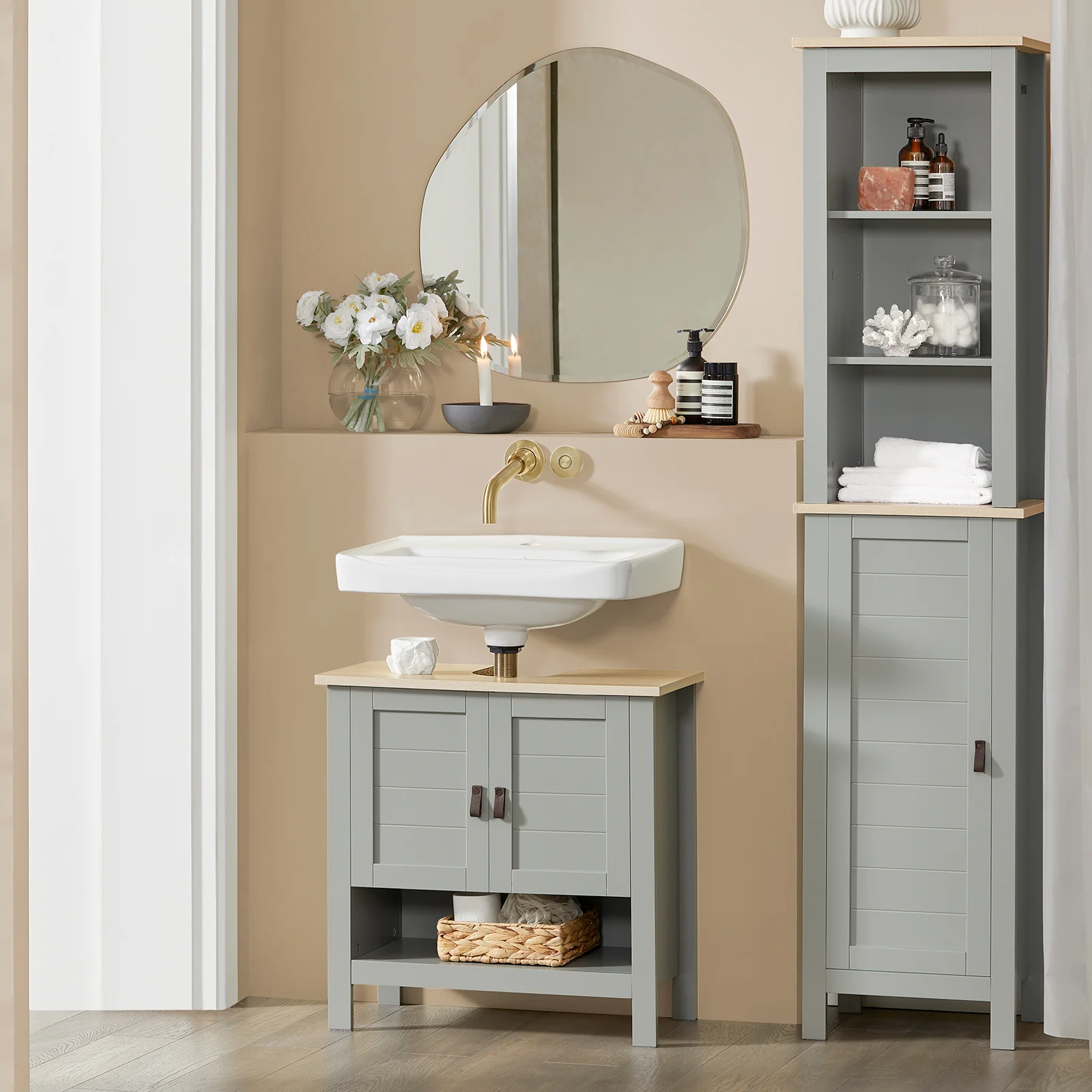 SoBuy BZR69-HG Mueble para Debajo del Lavabo con 1 Estante y 2 Puertas - Image 4