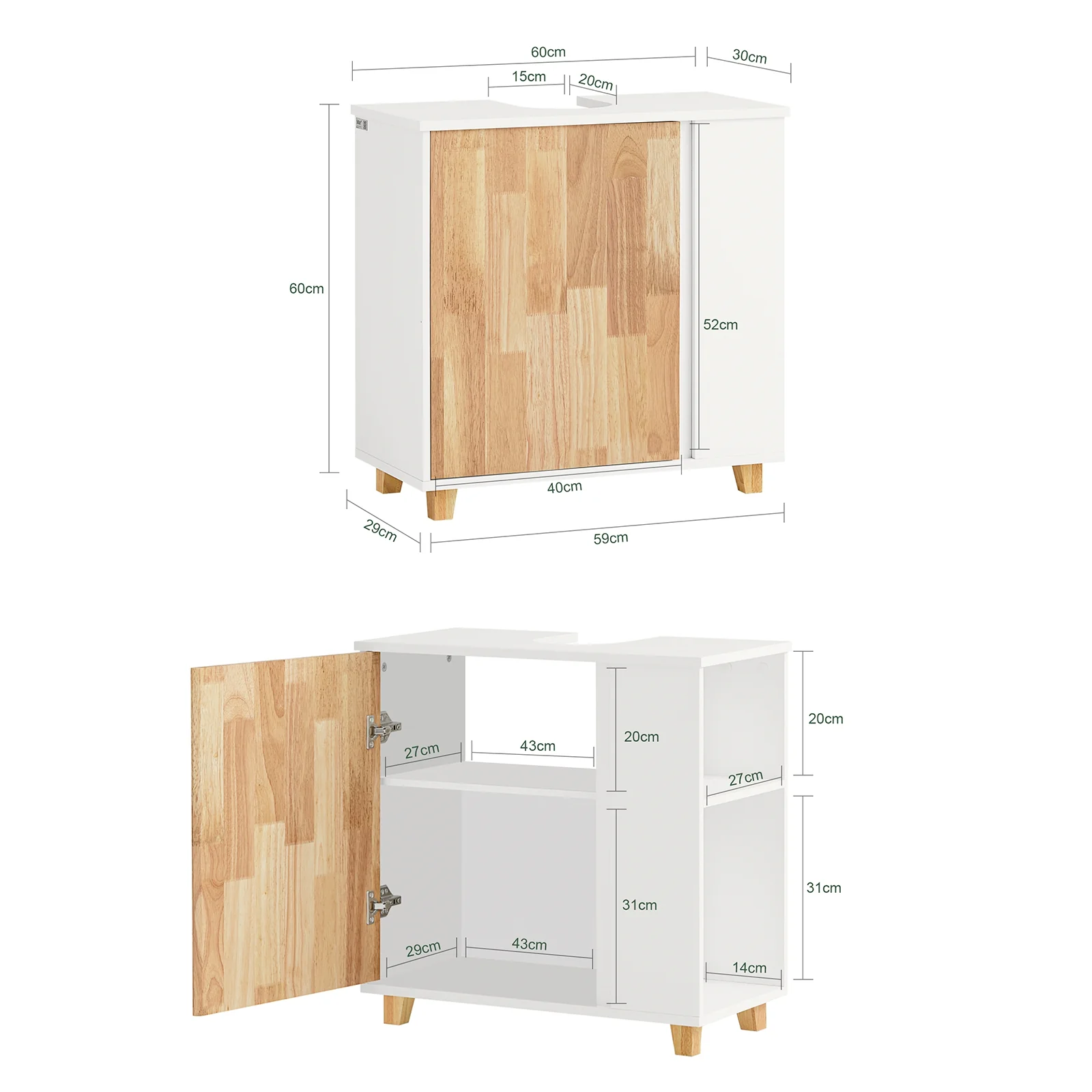 SoBuy BZR75-W Mueble para Debajo del Lavabo con 2 Estantes y 1 Puerta Blanco y Madera - Image 3