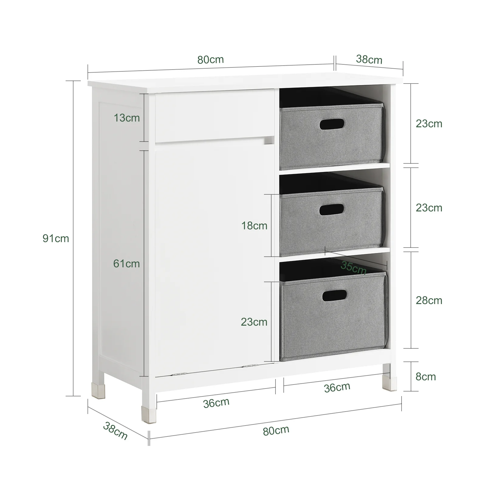 SoBuy BZR77-W Mueble para Ropa Sucia con 1 Cesto y 1 Cajón 3 Cestos - Image 3