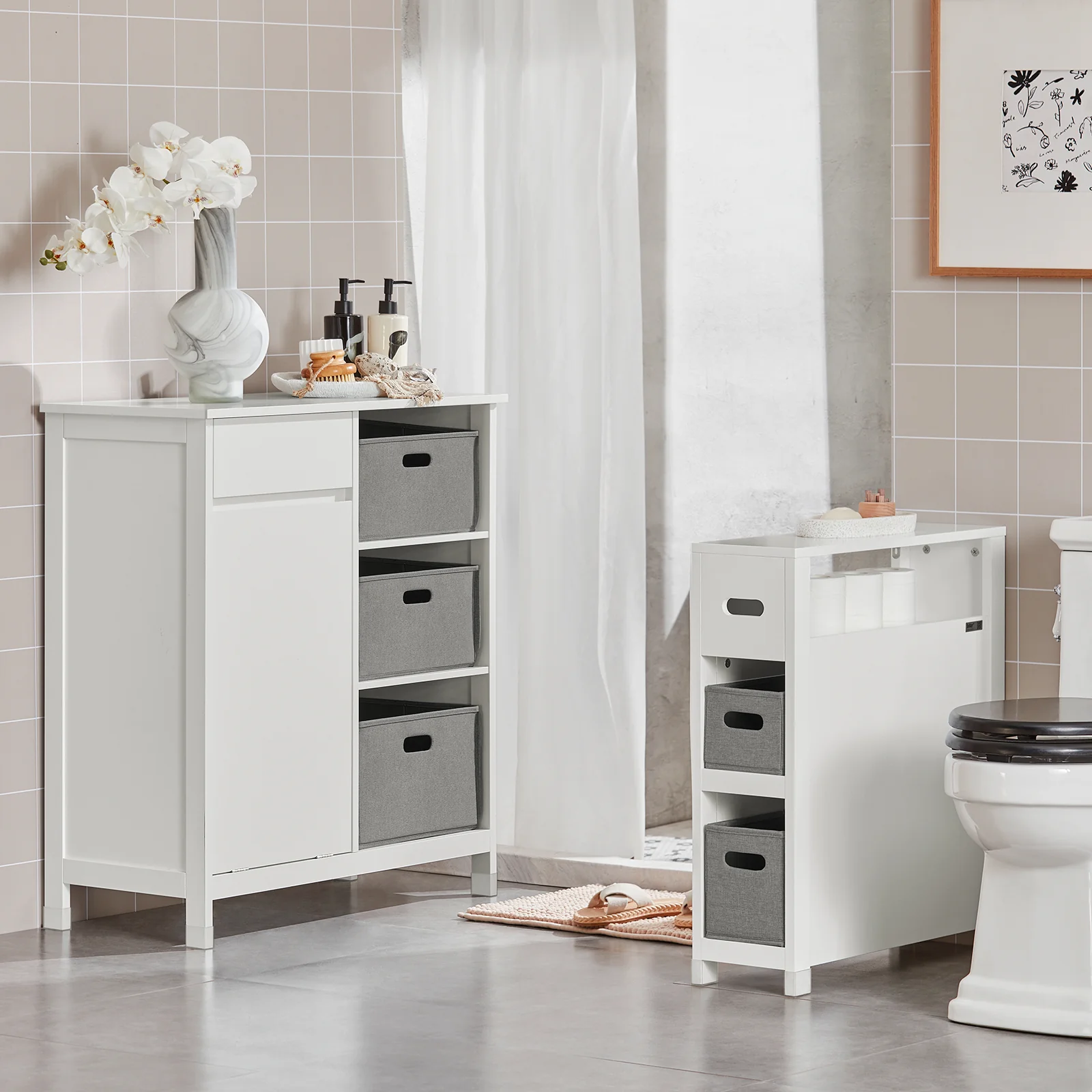 SoBuy BZR77-W Mueble para Ropa Sucia con 1 Cesto y 1 Cajón 3 Cestos - Image 4