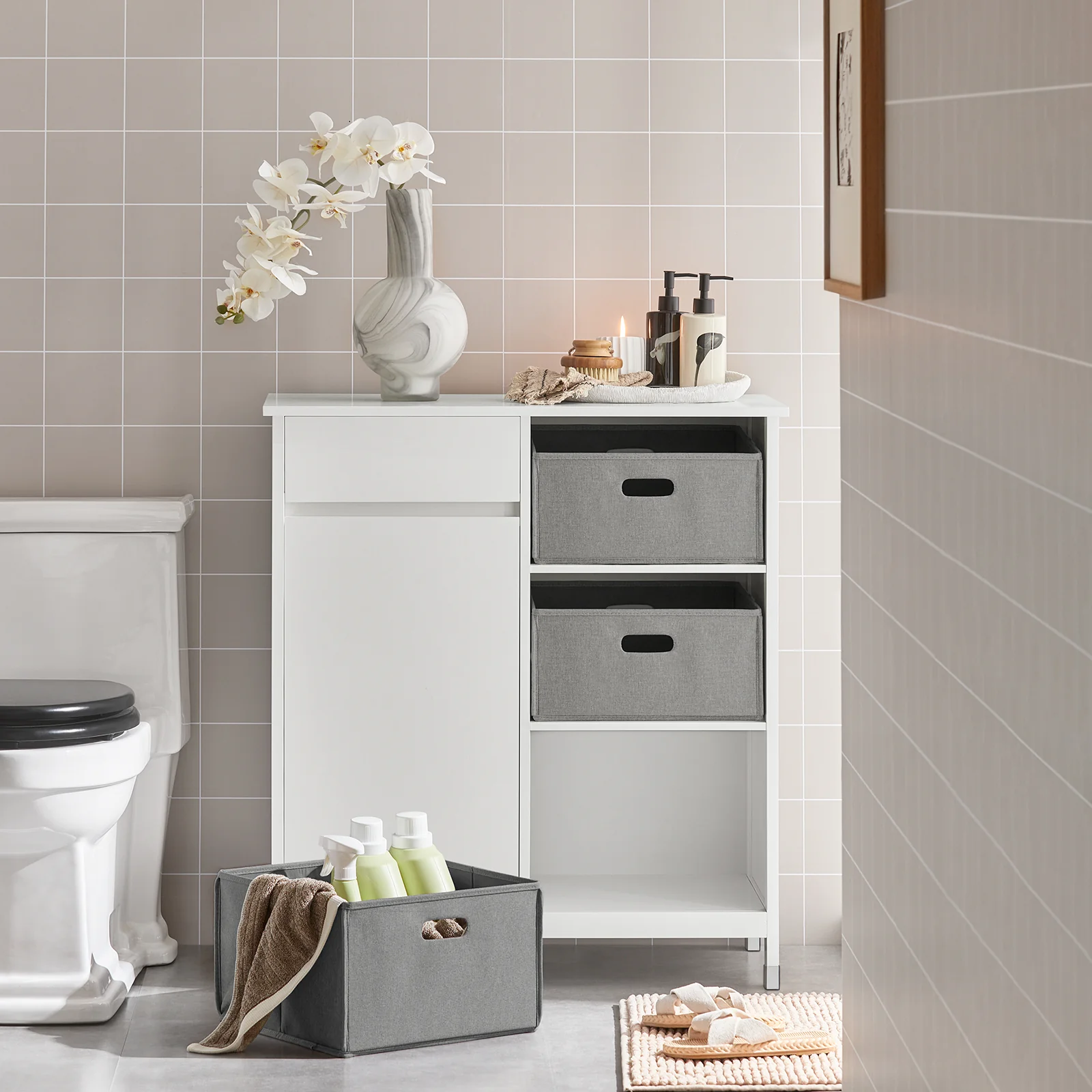 SoBuy BZR77-W Mueble para Ropa Sucia con 1 Cesto y 1 Cajón 3 Cestos - Image 5