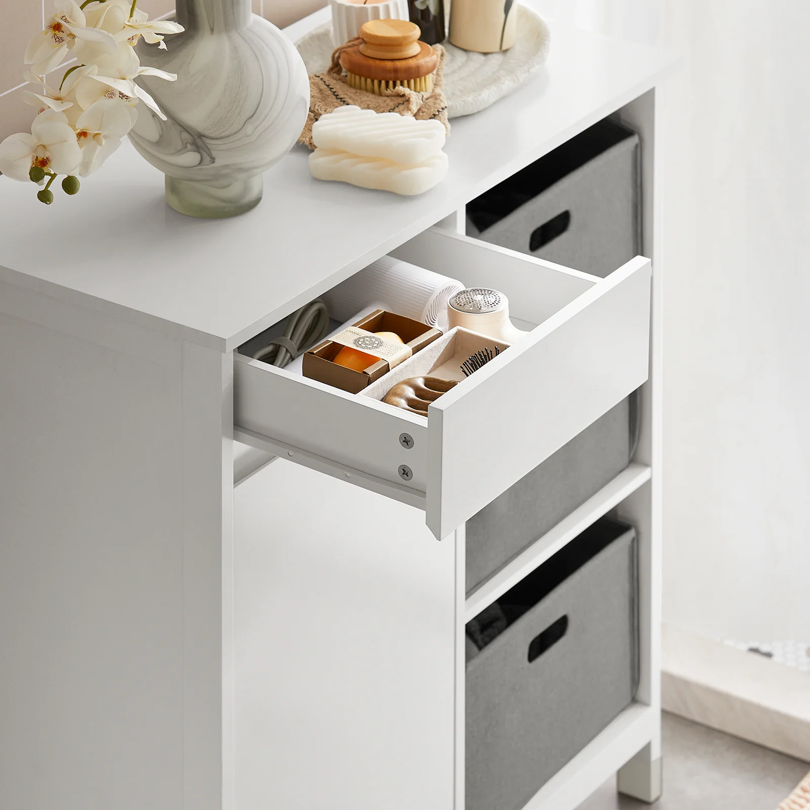 SoBuy BZR77-W Mueble para Ropa Sucia con 1 Cesto y 1 Cajón 3 Cestos - Image 6