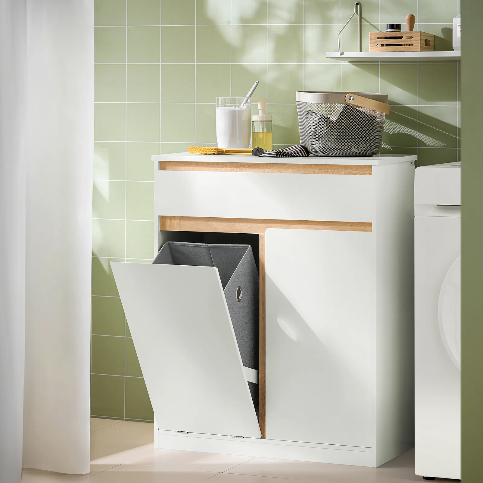 SoBuy BZR79-W Armario de Baño con Cesto para ropa Sucia Blanco - Image 3