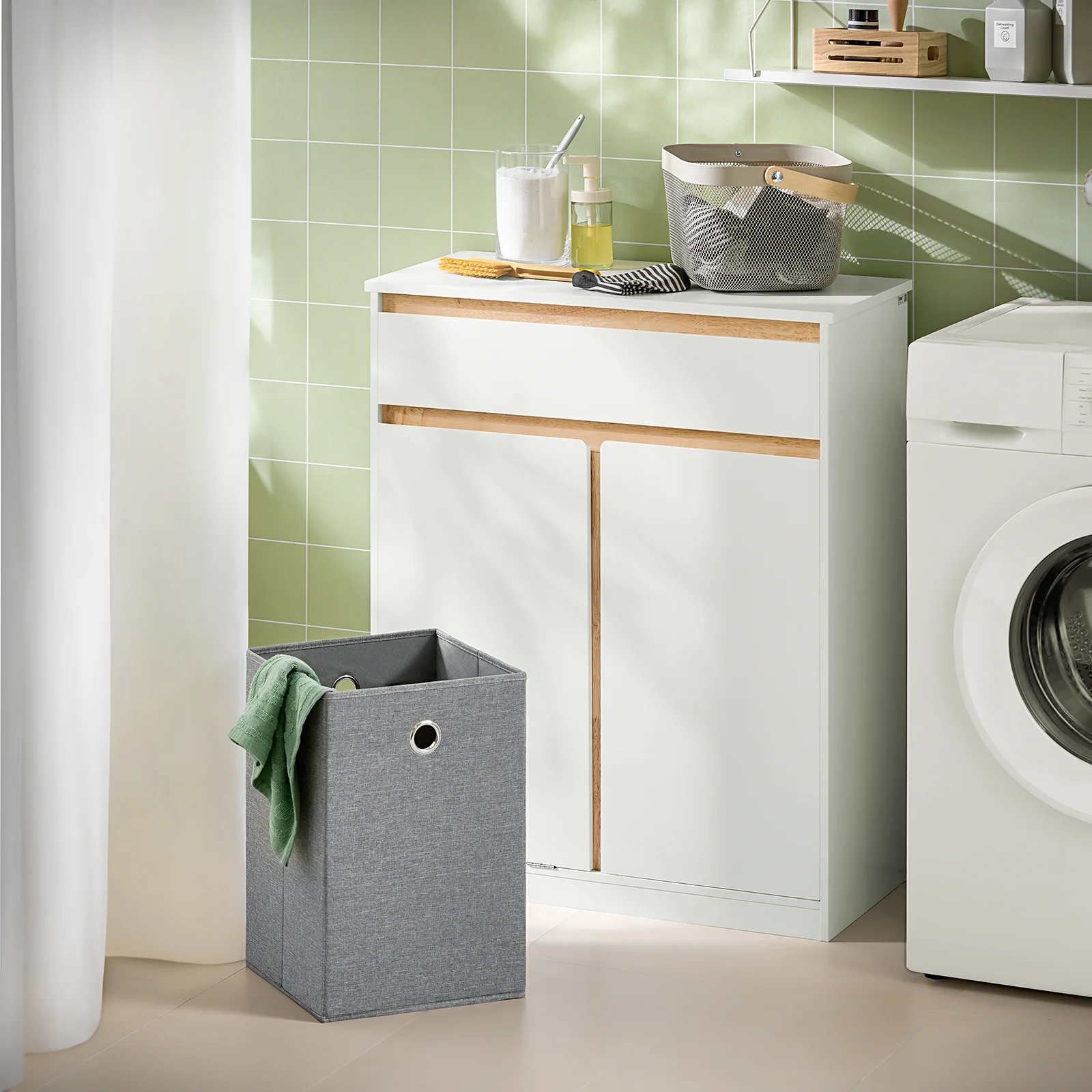 SoBuy BZR79-W Armario de Baño con Cesto para ropa Sucia Blanco - Image 5