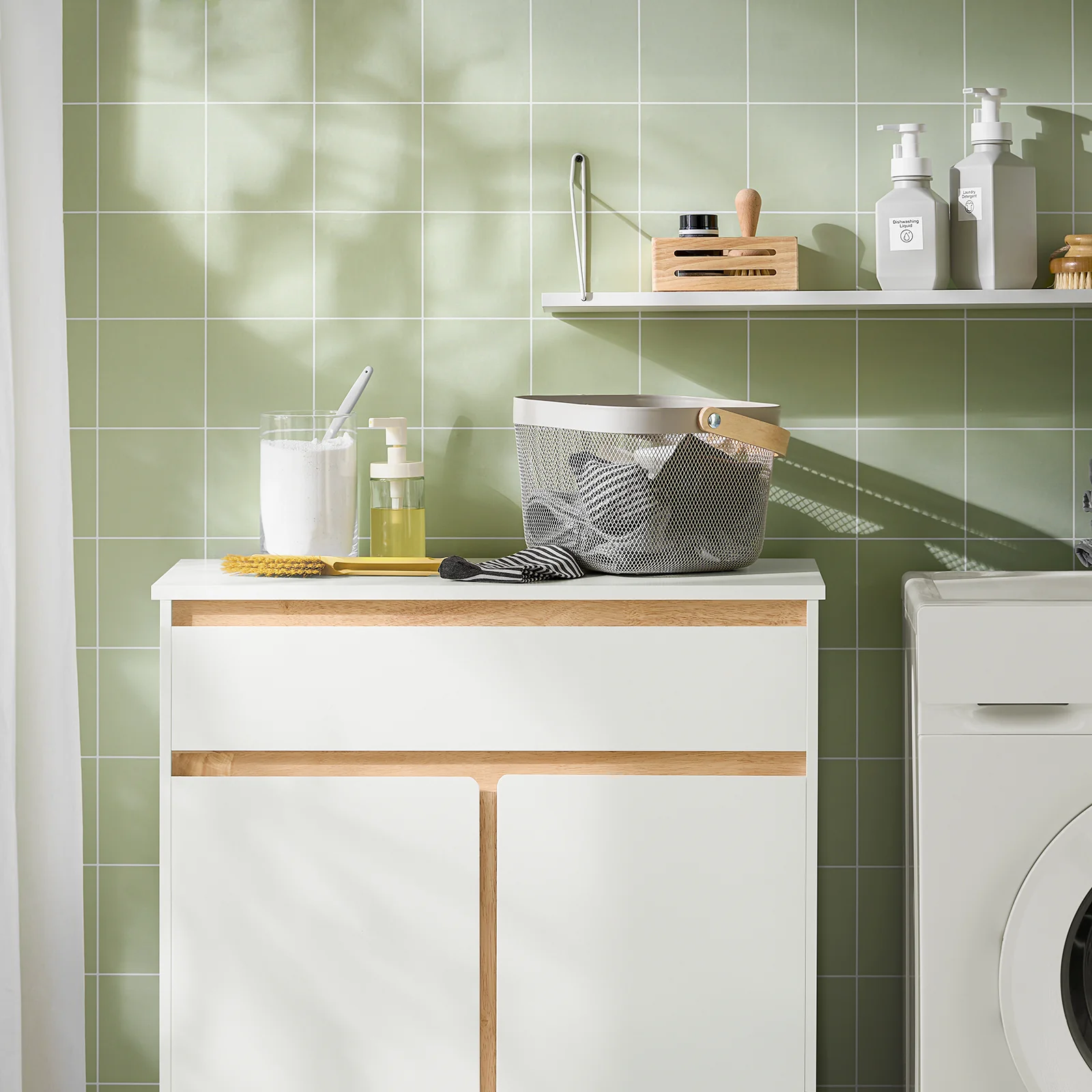 SoBuy BZR79-W Armario de Baño con Cesto para ropa Sucia Blanco - Image 6