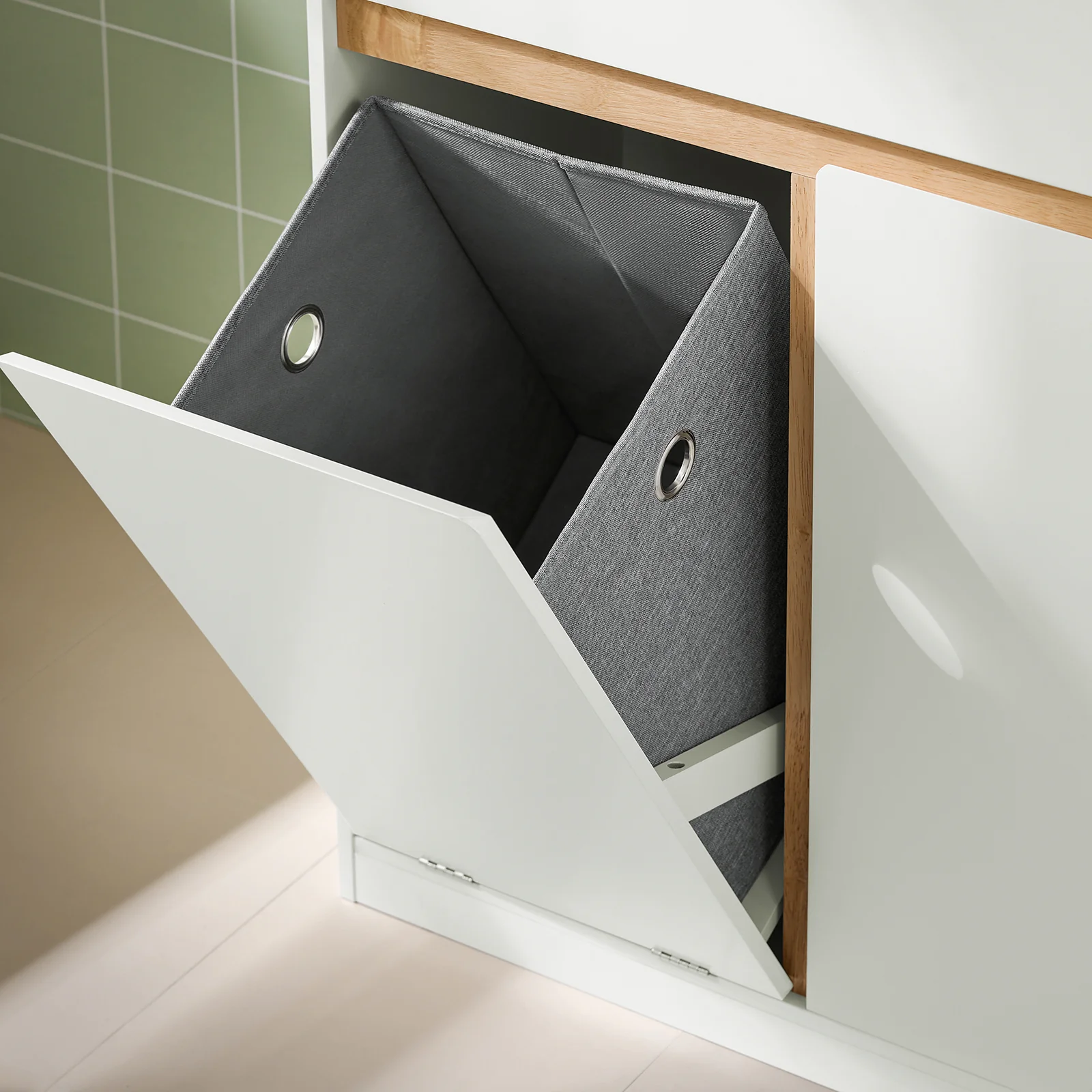 SoBuy BZR79-W Armario de Baño con Cesto para ropa Sucia Blanco - Image 8