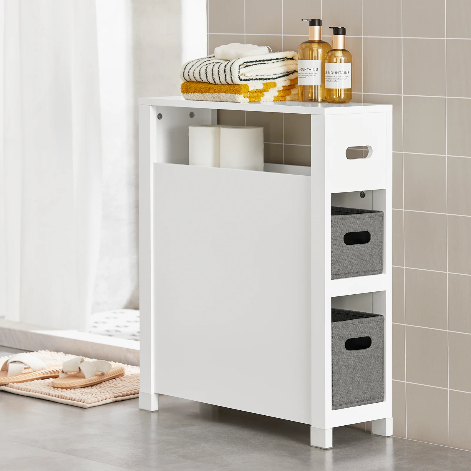 SoBuy BZR83-W Mueble de Baño con 1 Estante 2 Cestos 60 x 20 x 70 - Image 5