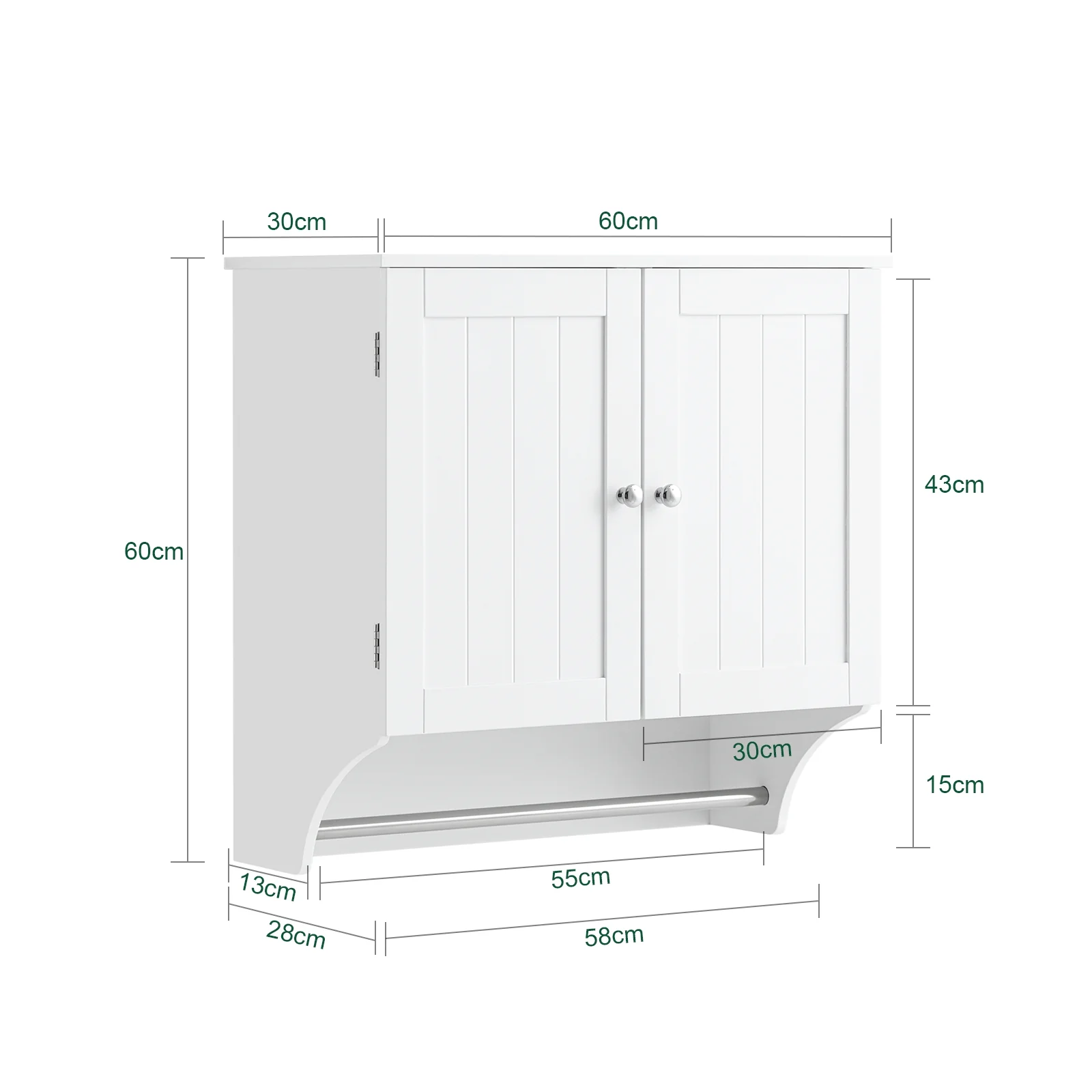 SoBuy BZR84-W Mueble de Pared con 2 Puertas 1 Toallero Blanco - Image 3