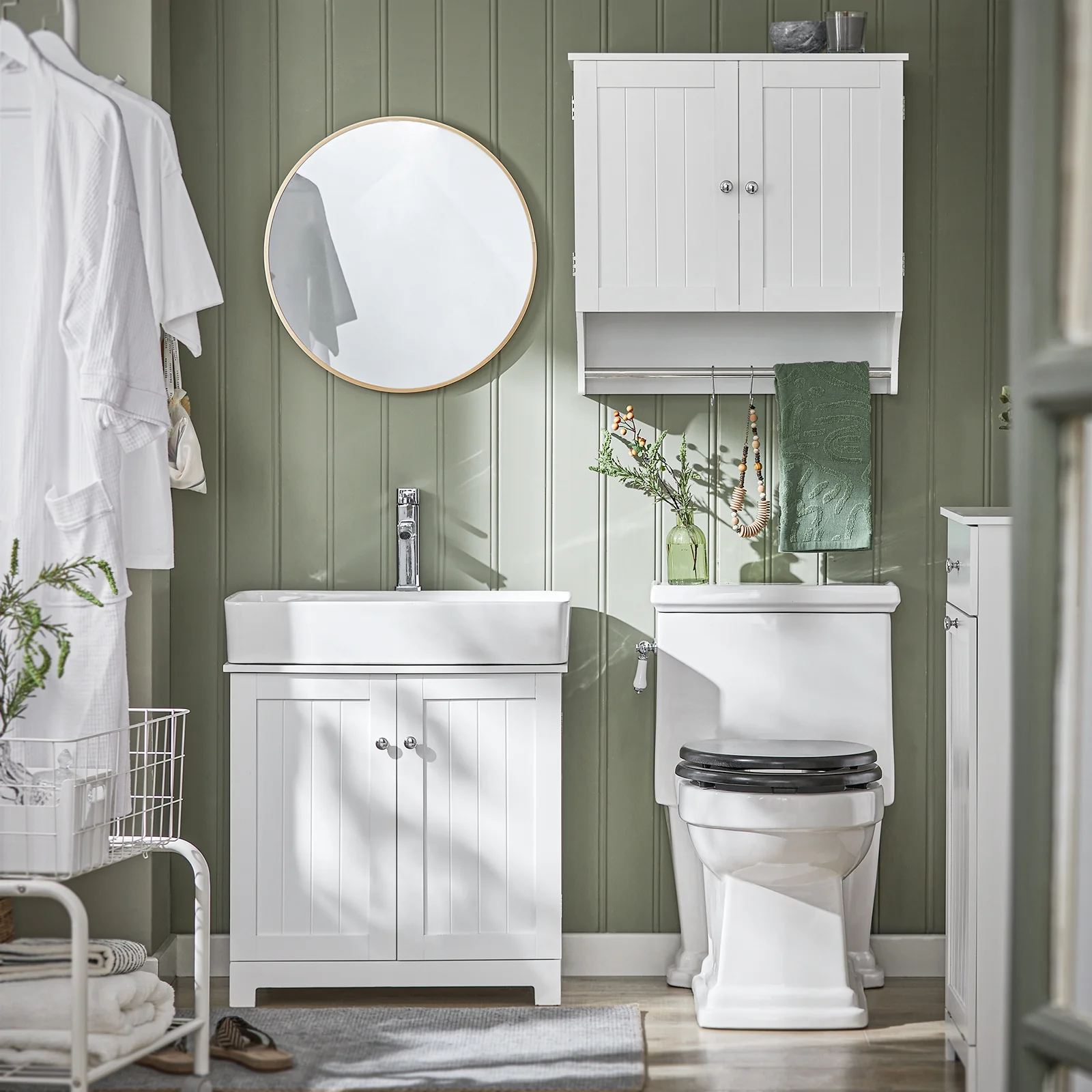 SoBuy BZR84-W Mueble de Pared con 2 Puertas 1 Toallero Blanco - Image 4