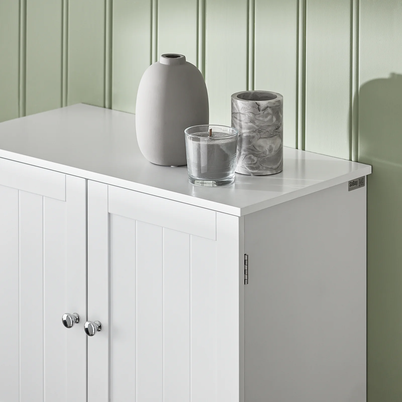 SoBuy BZR84-W Mueble de Pared con 2 Puertas 1 Toallero Blanco - Image 9