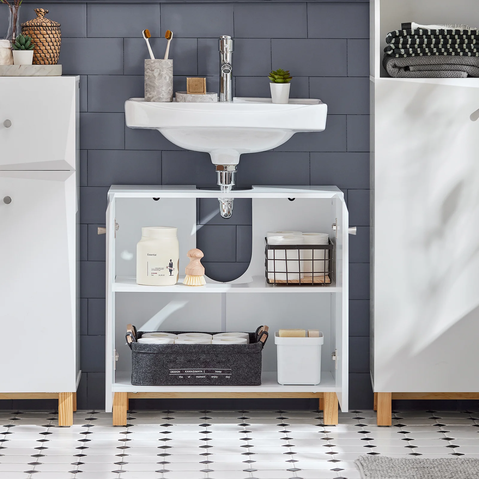 SoBuy BZR92-W Mueble para Debajo del Lavabo con 2 Puertas y Estante - Image 2