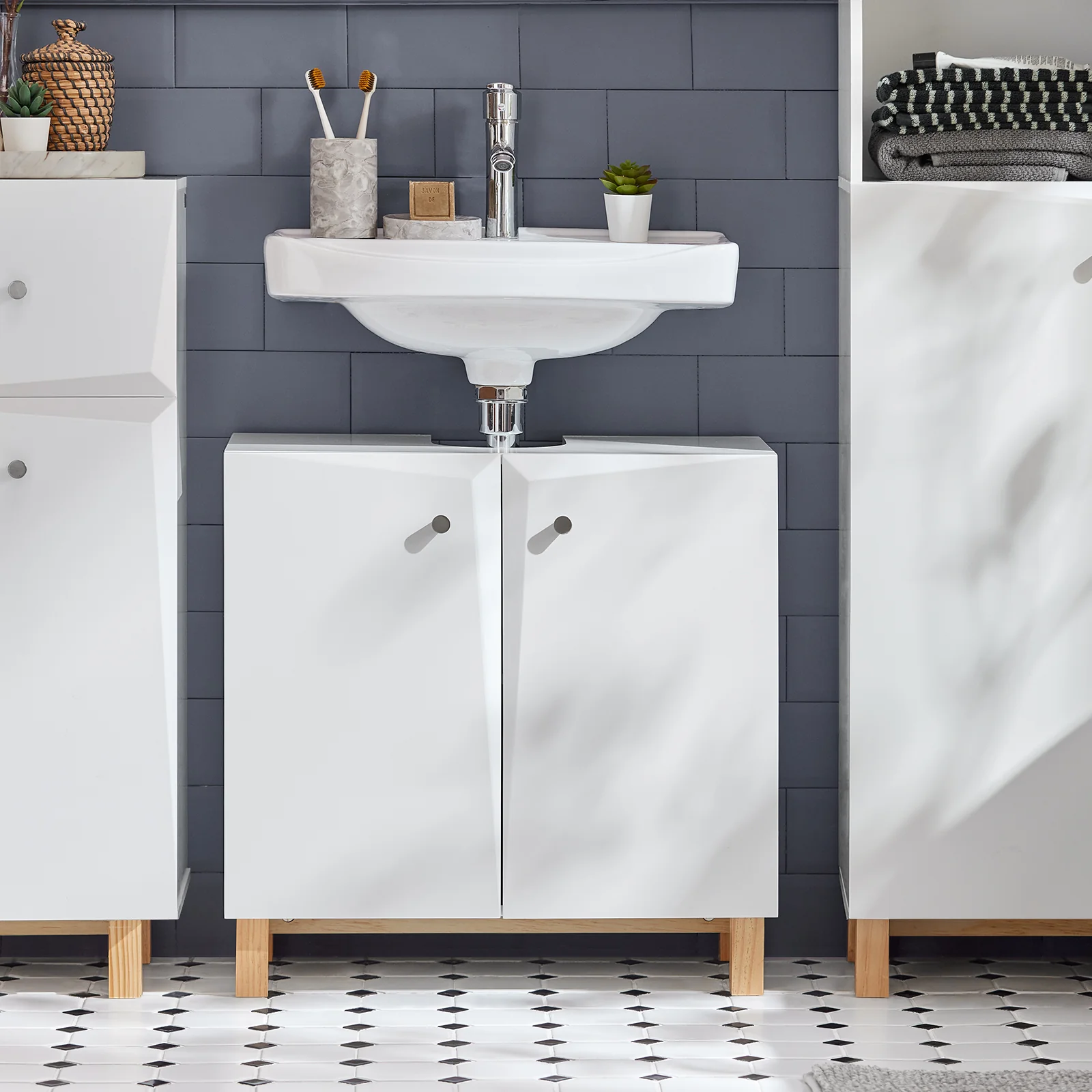 SoBuy BZR92-W Mueble para Debajo del Lavabo con 2 Puertas y Estante - Image 5