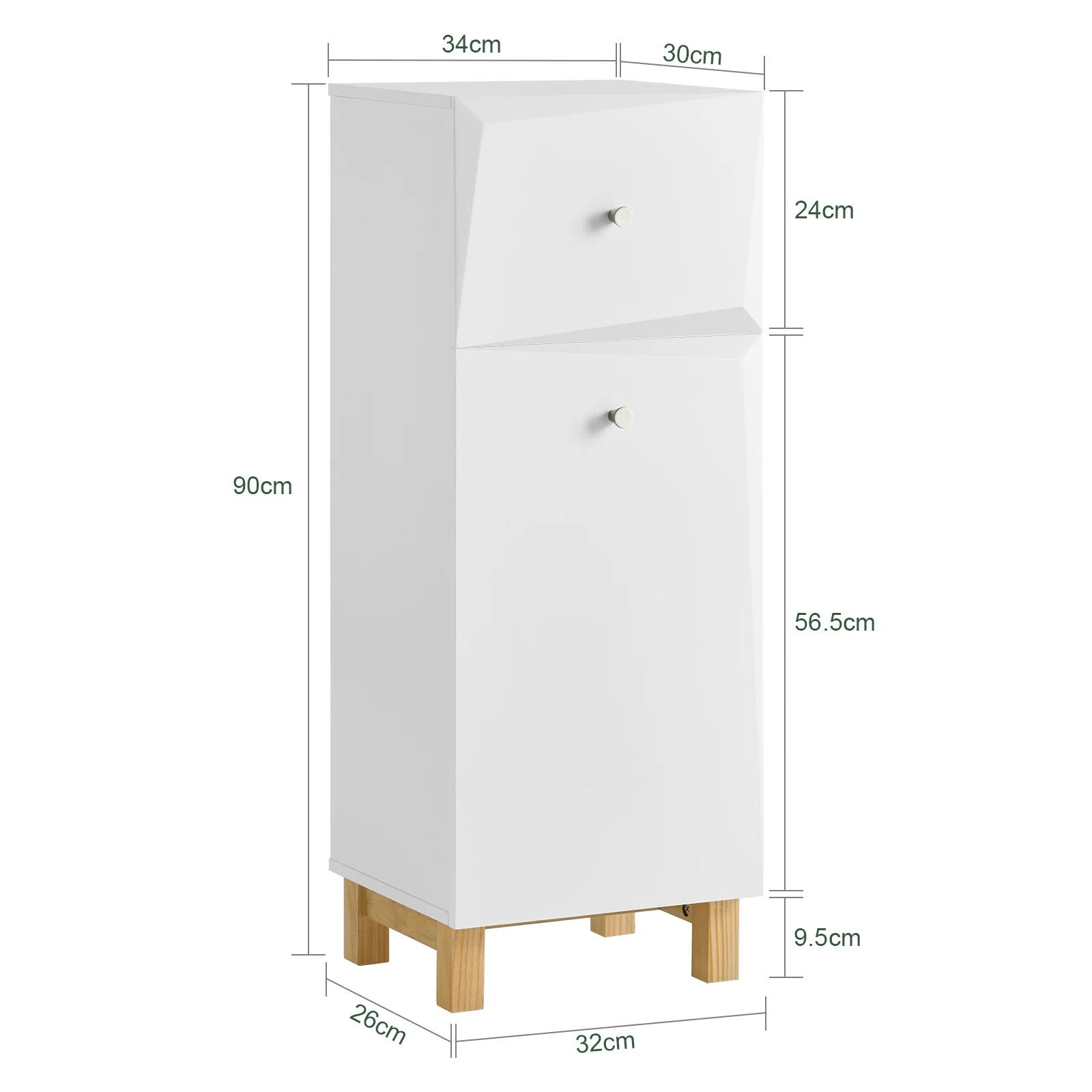 SoBuy BZR93-W Mueble para Ropa Sucia con 1 Cesto y 1 Cajón 34 x 30 x 90 cm - Image 3