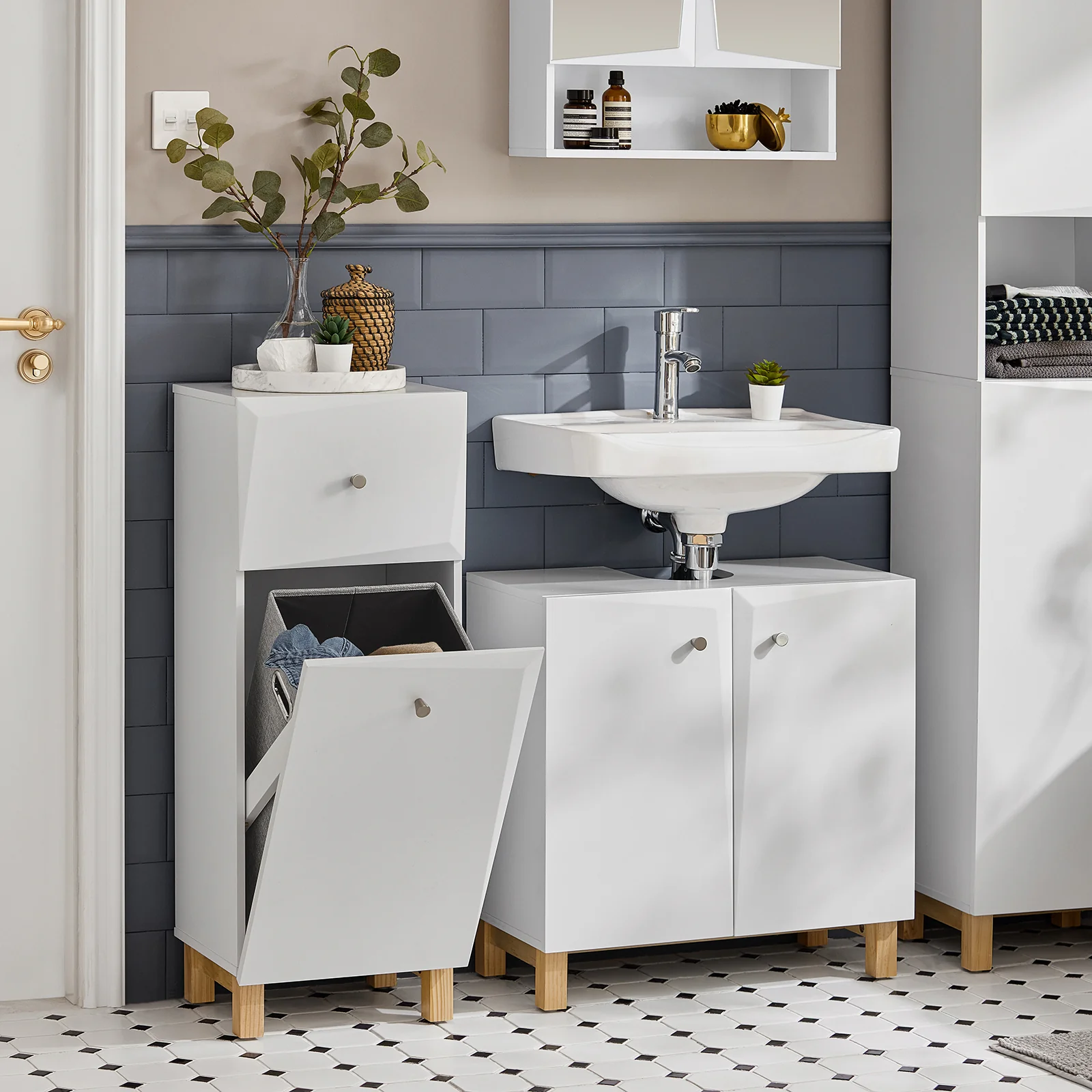 SoBuy BZR93-W Mueble para Ropa Sucia con 1 Cesto y 1 Cajón 34 x 30 x 90 cm - Image 5