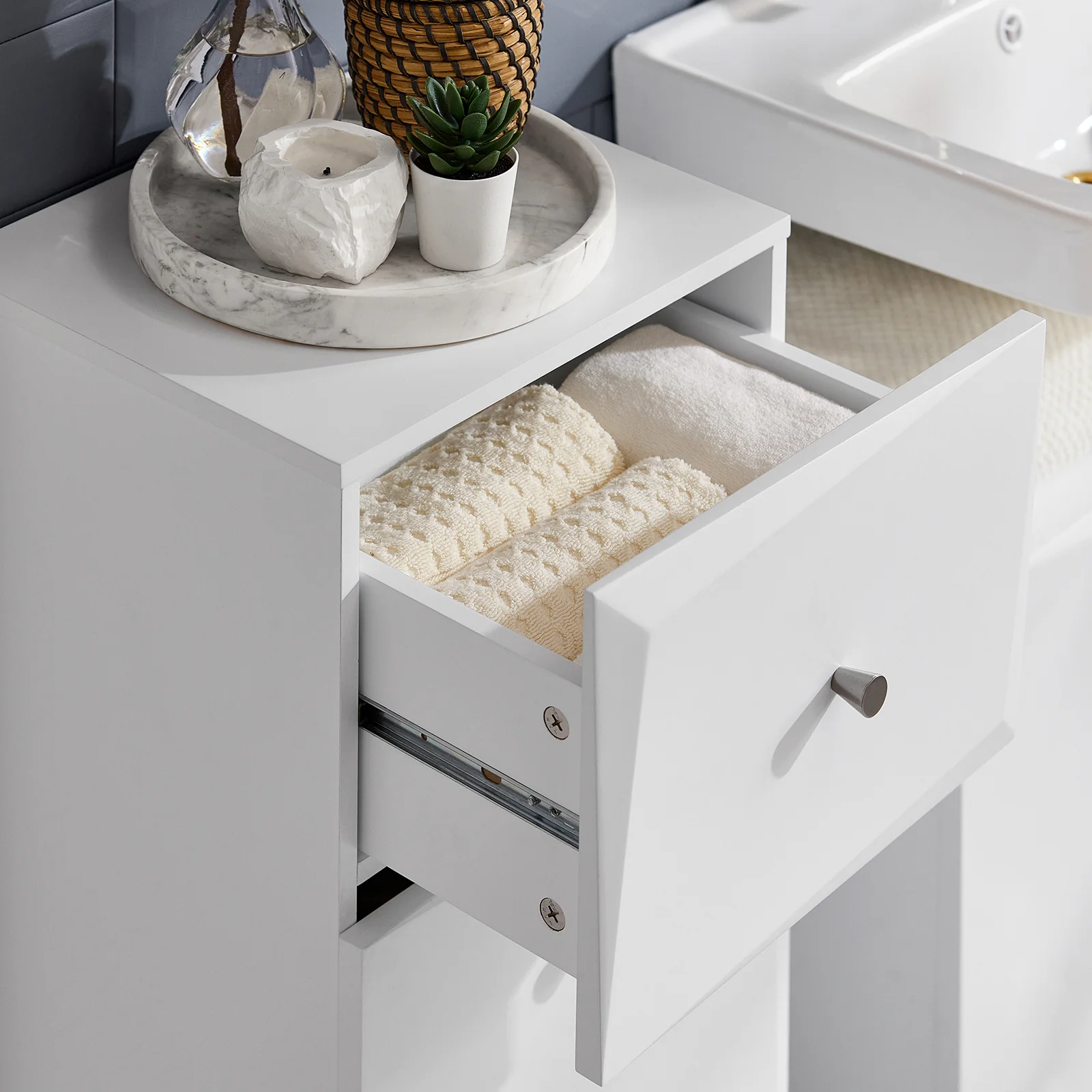 SoBuy BZR93-W Mueble para Ropa Sucia con 1 Cesto y 1 Cajón 34 x 30 x 90 cm - Image 6