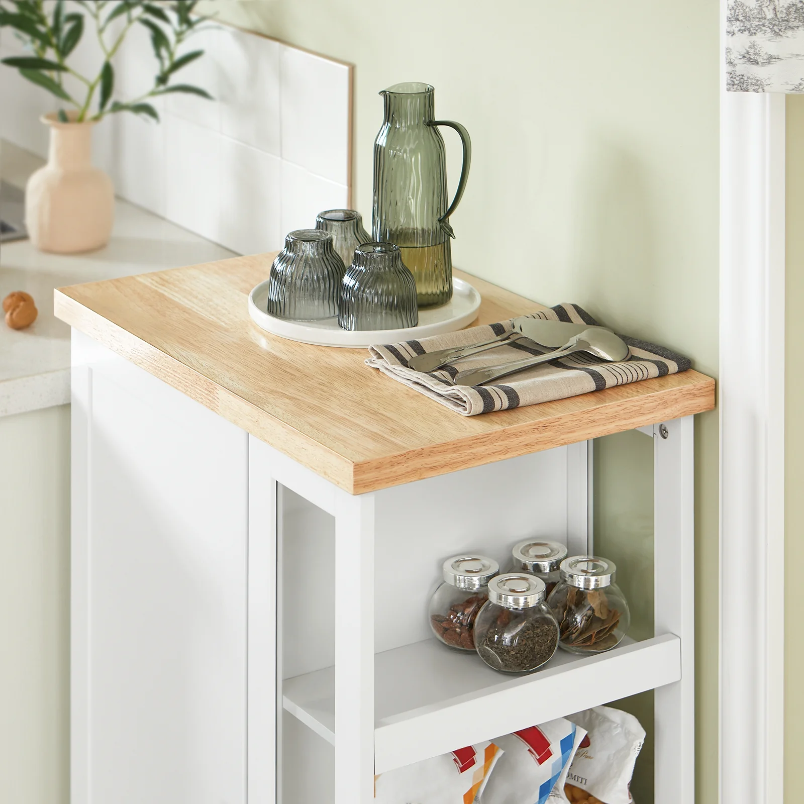 SoBuy FKW75-WN Carrito de Cocina Multifuncional con 3 estantes y 1 Puerta 60x92x45cm Blanco - Image 5
