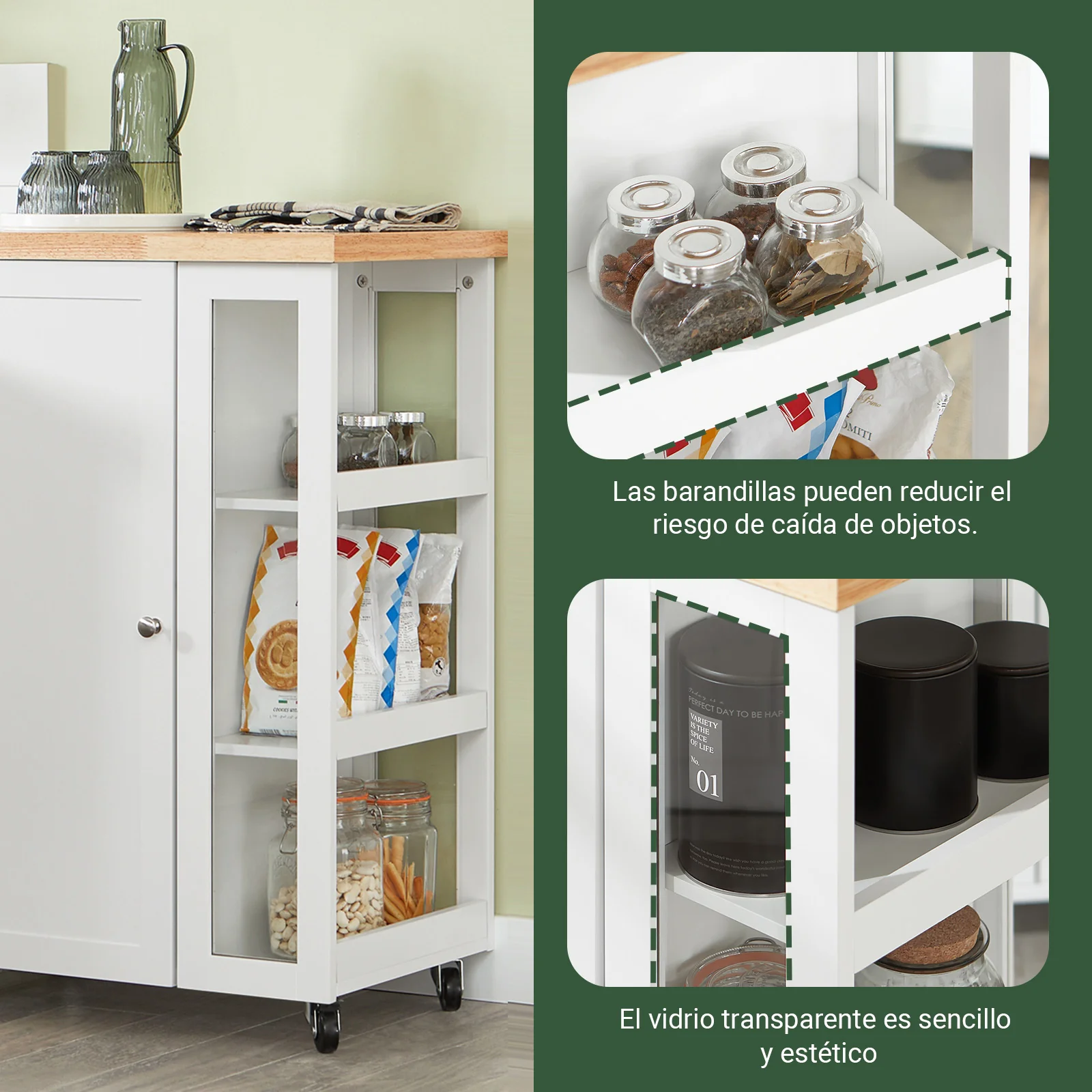 SoBuy FKW75-WN Carrito de Cocina Multifuncional con 3 estantes y 1 Puerta 60x92x45cm Blanco - Image 7