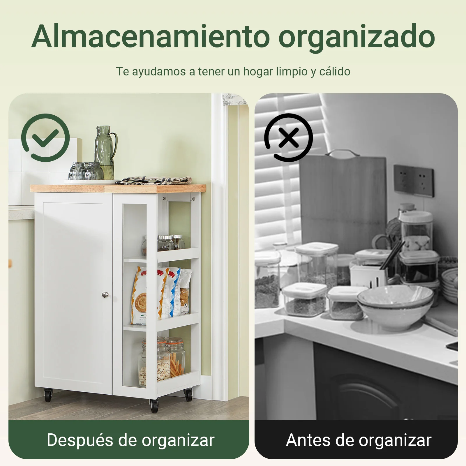 SoBuy FKW75-WN Carrito de Cocina Multifuncional con 3 estantes y 1 Puerta 60x92x45cm Blanco - Image 8