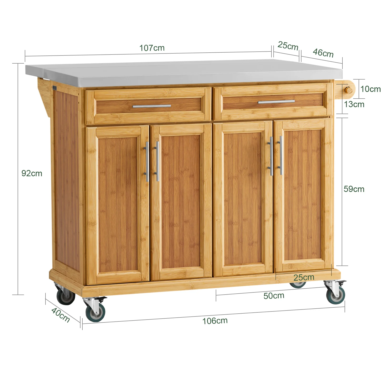 SoBuy FKW69-N Isla de Cocina con ruedas con 2 cajones y 4 Puertas - Image 3