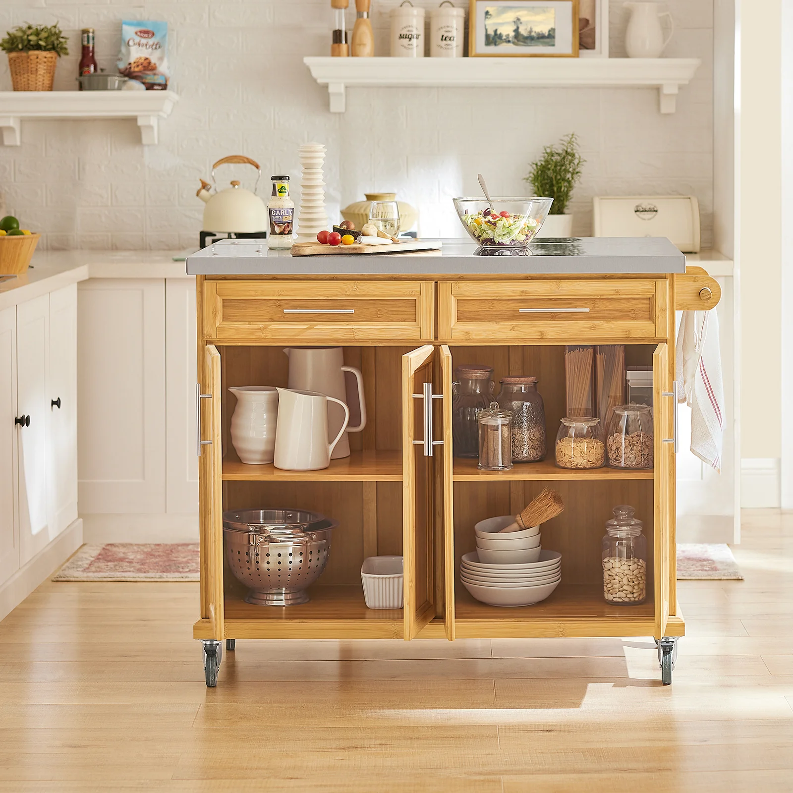 SoBuy FKW69-N Isla de Cocina con ruedas con 2 cajones y 4 Puertas - Image 4