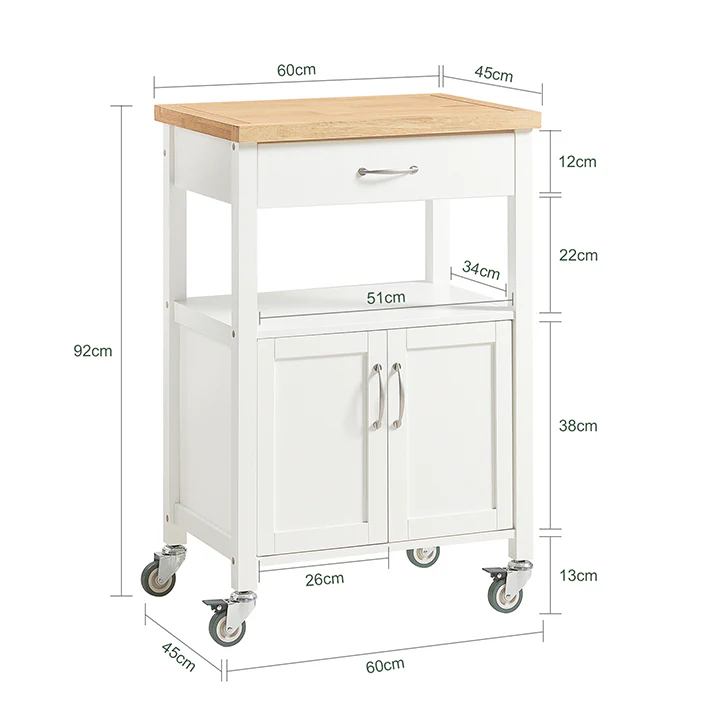 SoBuy FKW22-WN Carrito de Servir móvil con 2 Puertas y 1 cajón Blanco - Image 3