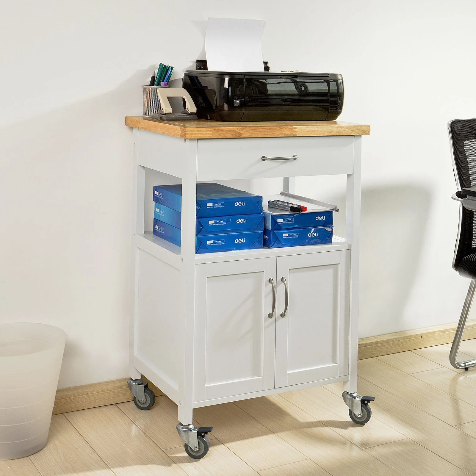 SoBuy FKW22-WN Carrito de Servir móvil con 2 Puertas y 1 cajón Blanco - Image 8