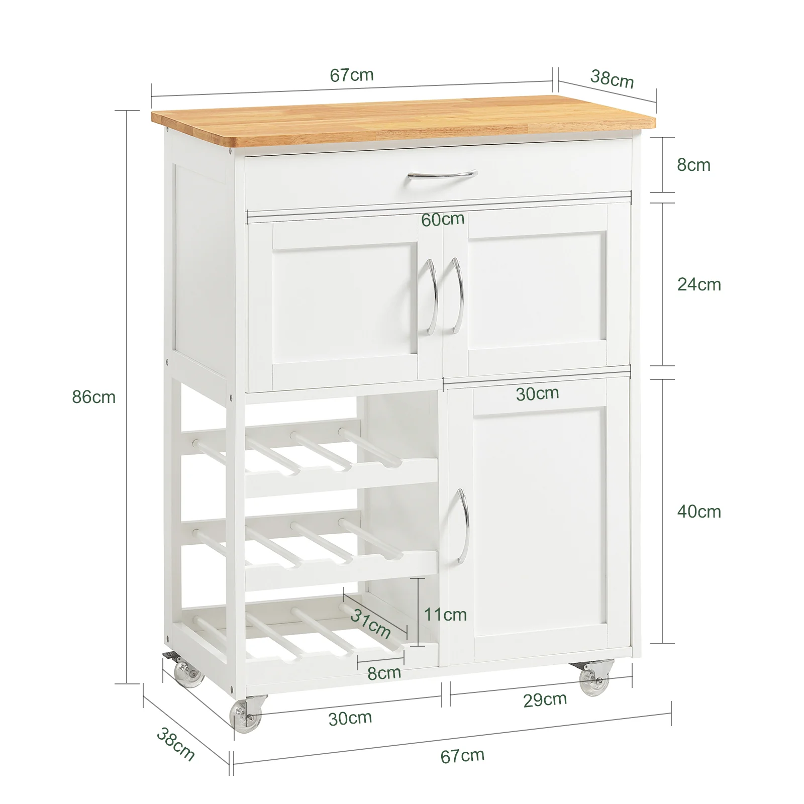 SoBuy FKW45-WN Carrito de Cocina con 3 Puertas y 1 cajón Blanco - Image 3
