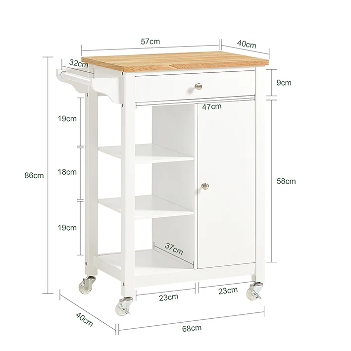 SoBuy FKW46-WN Carrito de Cocina con 3 Estantes 1 Puerta y 1 cajón - Image 3