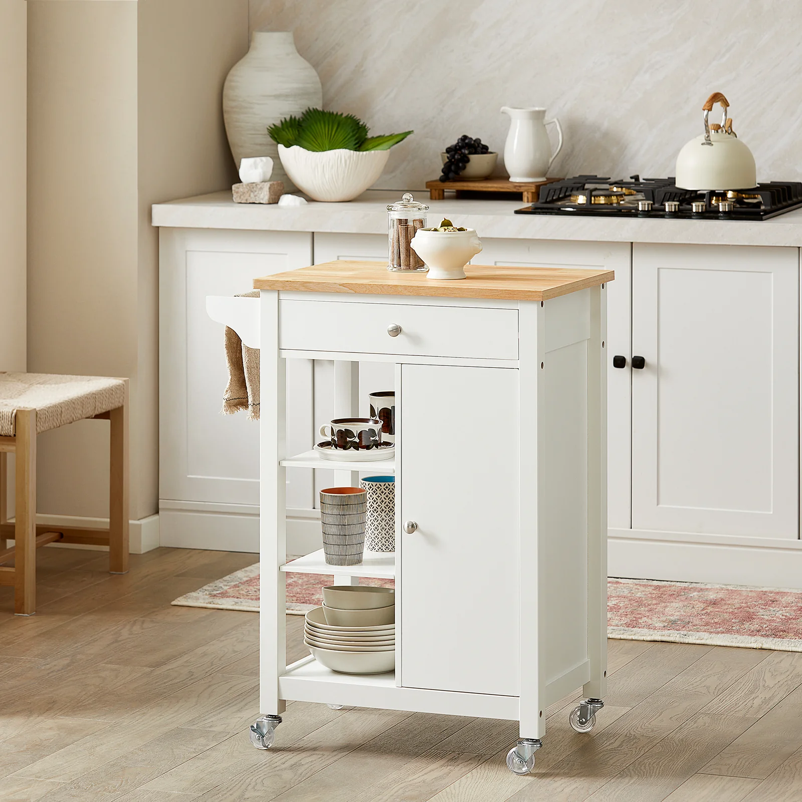SoBuy FKW46-WN Carrito de Cocina con 3 Estantes 1 Puerta y 1 cajón - Image 4