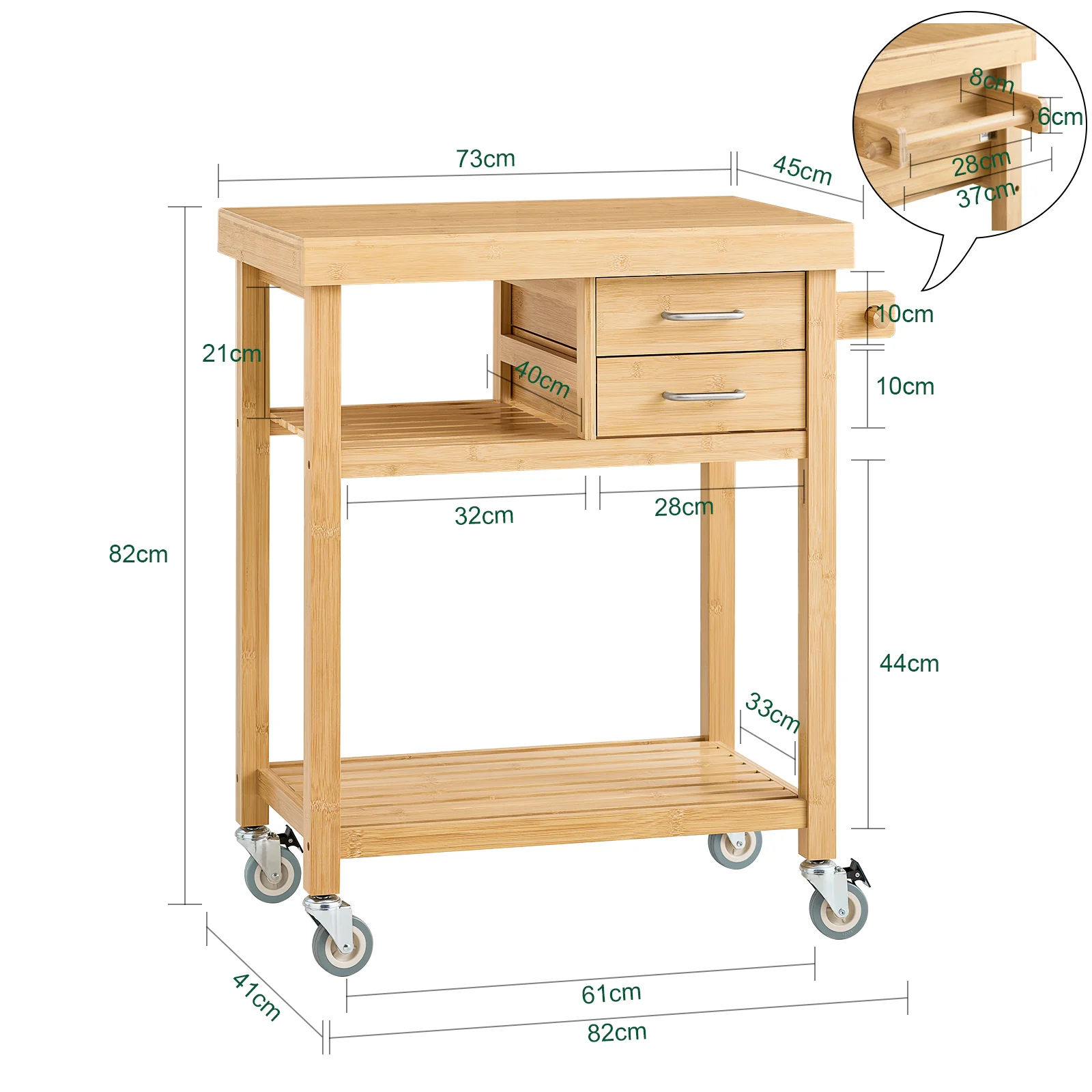SoBuy FKW26-N Carro de Cocina con 2 cajones y 2 Estantes - Image 3