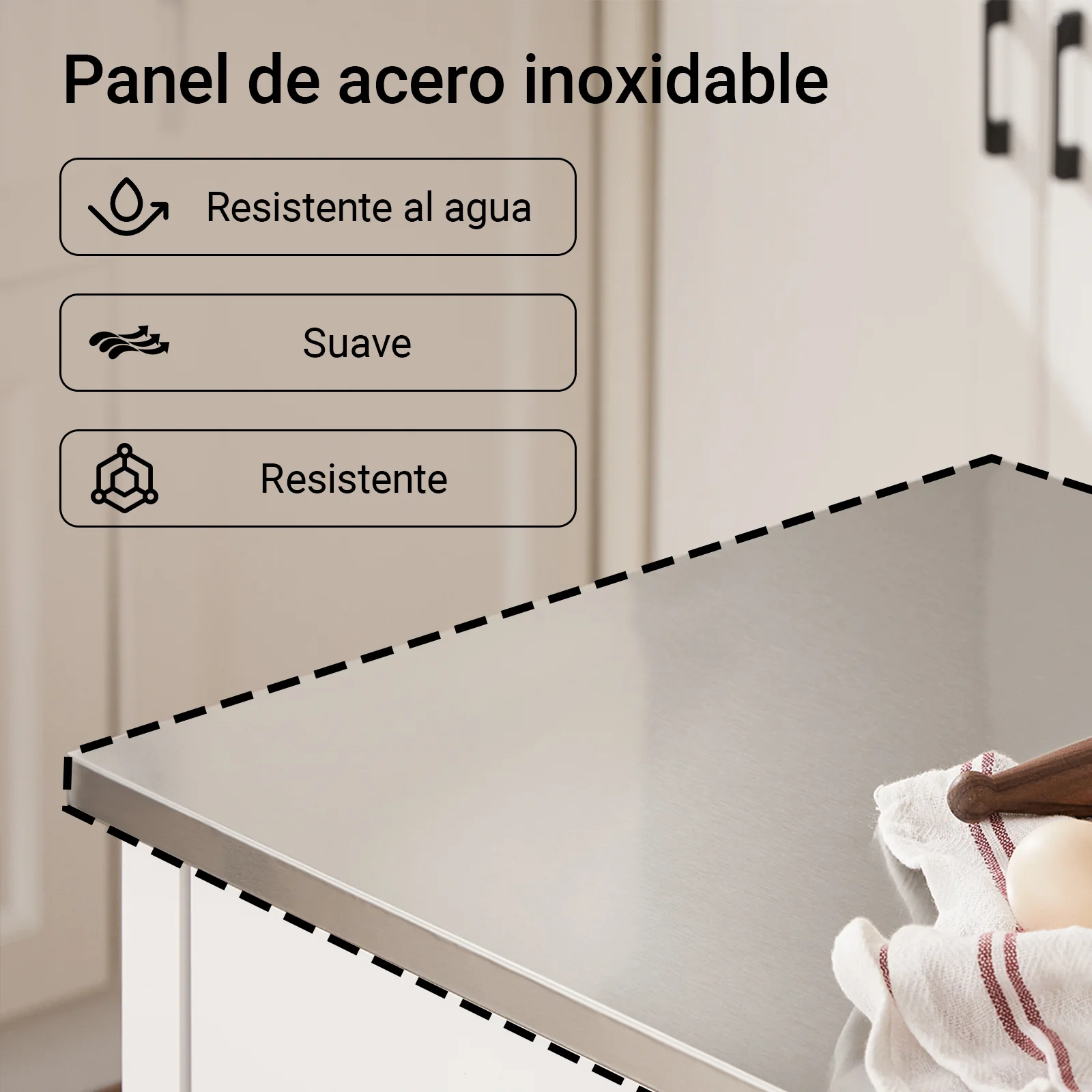 SoBuy FKW47-II-W Carrito de Servir con Encimera de Acero Inoxidable 2 Estantes y 2 cajones 81x90x45cm - Image 5