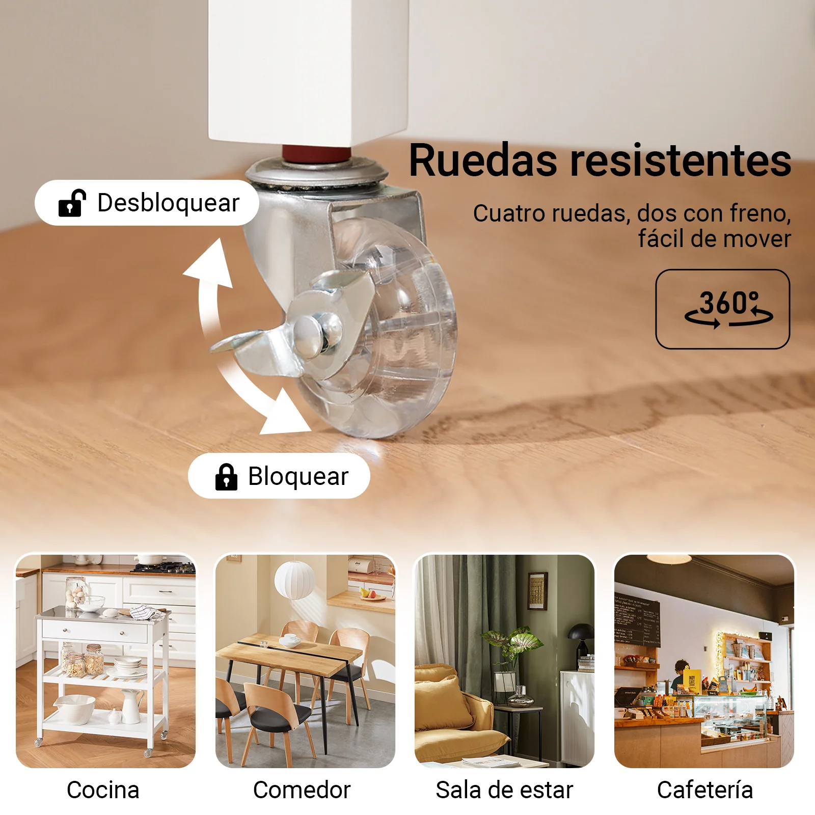SoBuy FKW47-II-W Carrito de Servir con Encimera de Acero Inoxidable 2 Estantes y 2 cajones 81x90x45cm - Image 7