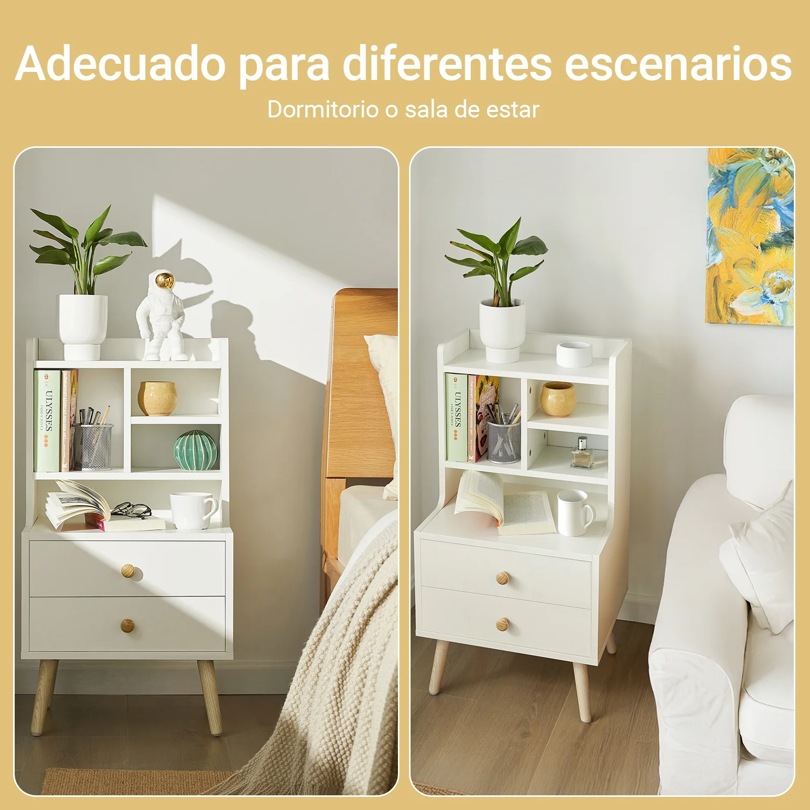 SoBuy FBT100-W Mesita de Noche con 2 cajones y 4 Compartimento Blanco - Image 6