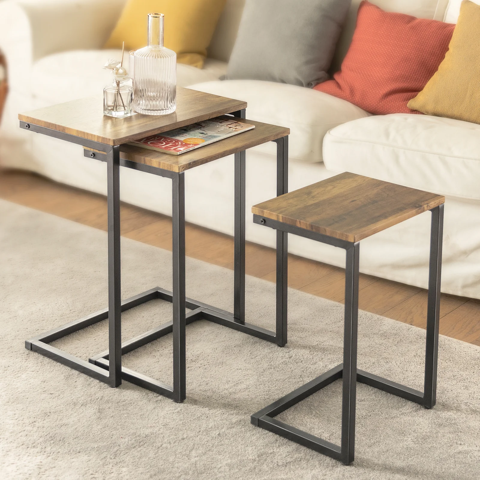 SoBuy FBT102-F Juego de 3 Mesas Auxiliares para Salón Madera - Image 4