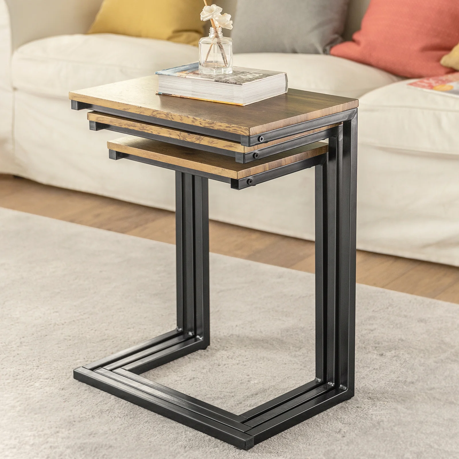 SoBuy FBT102-F Juego de 3 Mesas Auxiliares para Salón Madera - Image 9