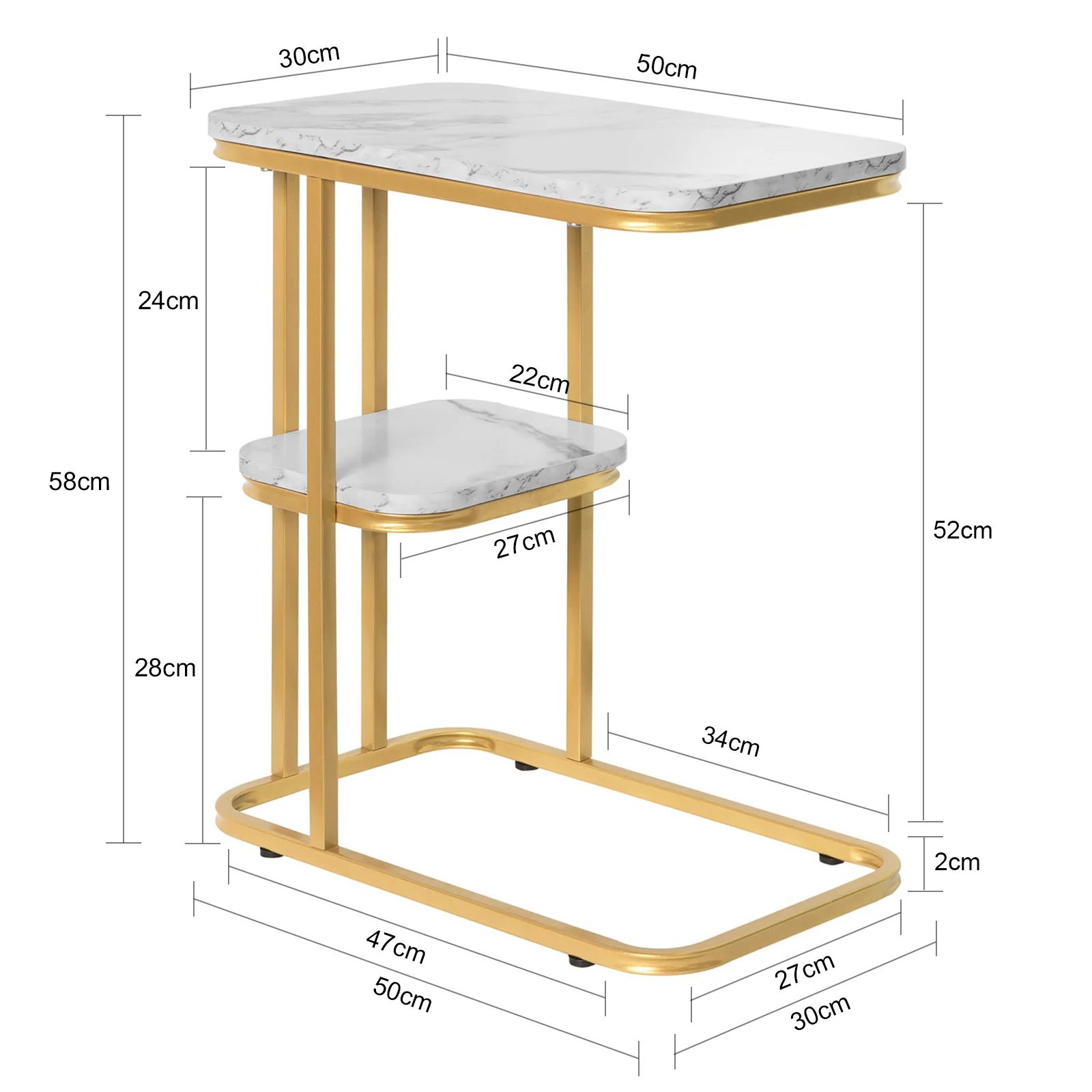 SoBuy FBT110-G Mesa Auxiliar de café con 2 Estantes Dorado - Image 3