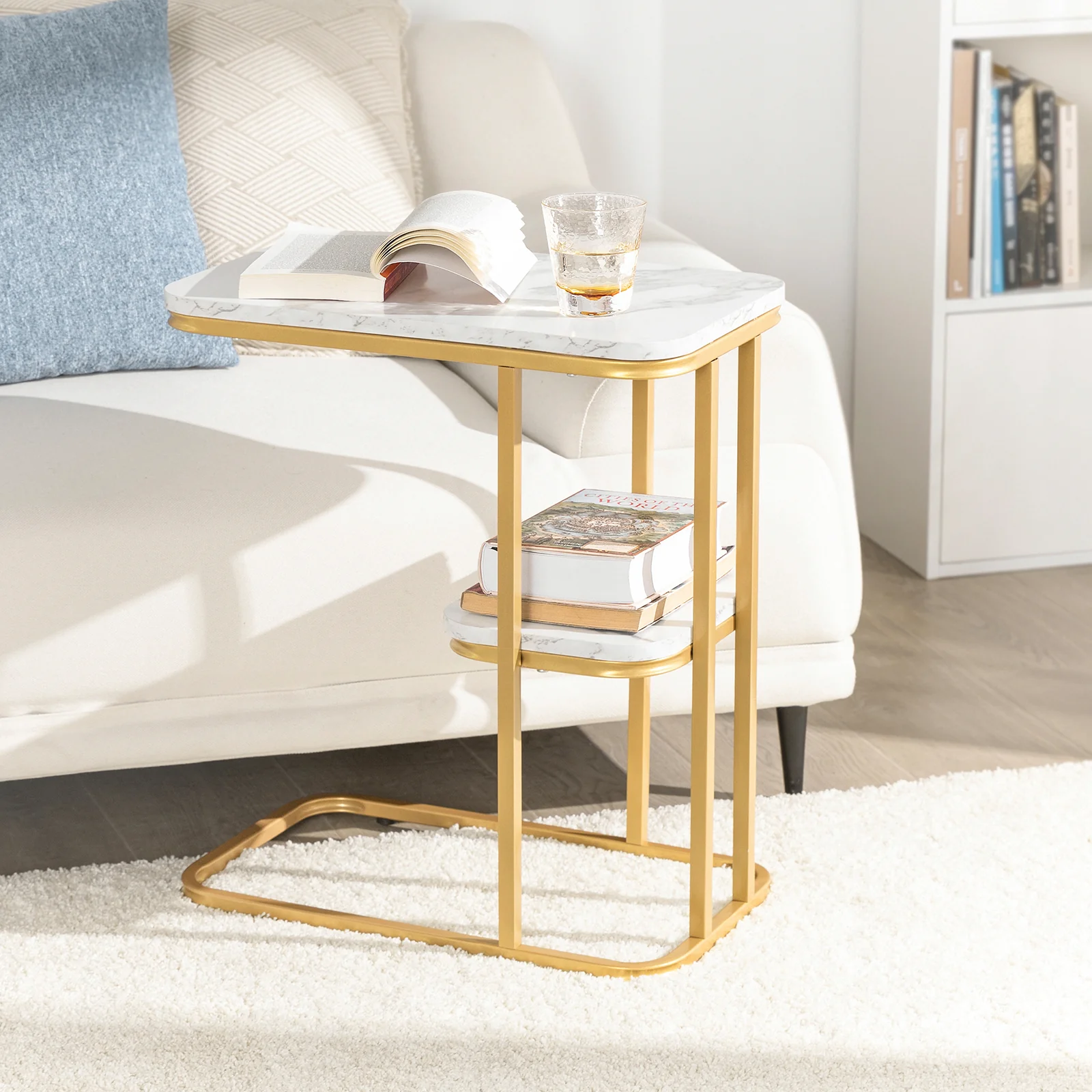 SoBuy FBT110-G Mesa Auxiliar de café con 2 Estantes Dorado - Image 9