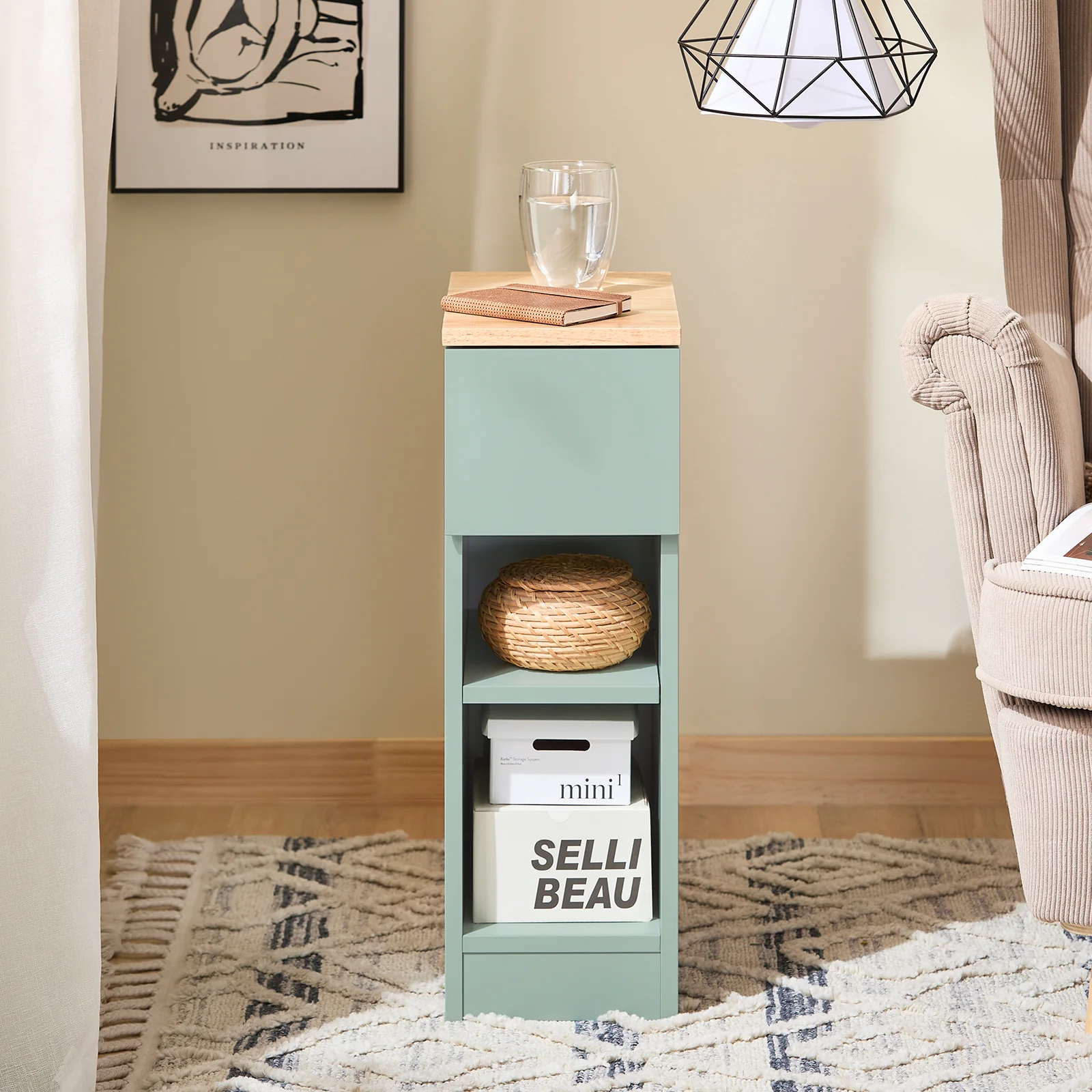 SoBuy FBT111-GR Mesita de Noche con 1 cajón Verde 20 x 35 x 61 cm - Image 2