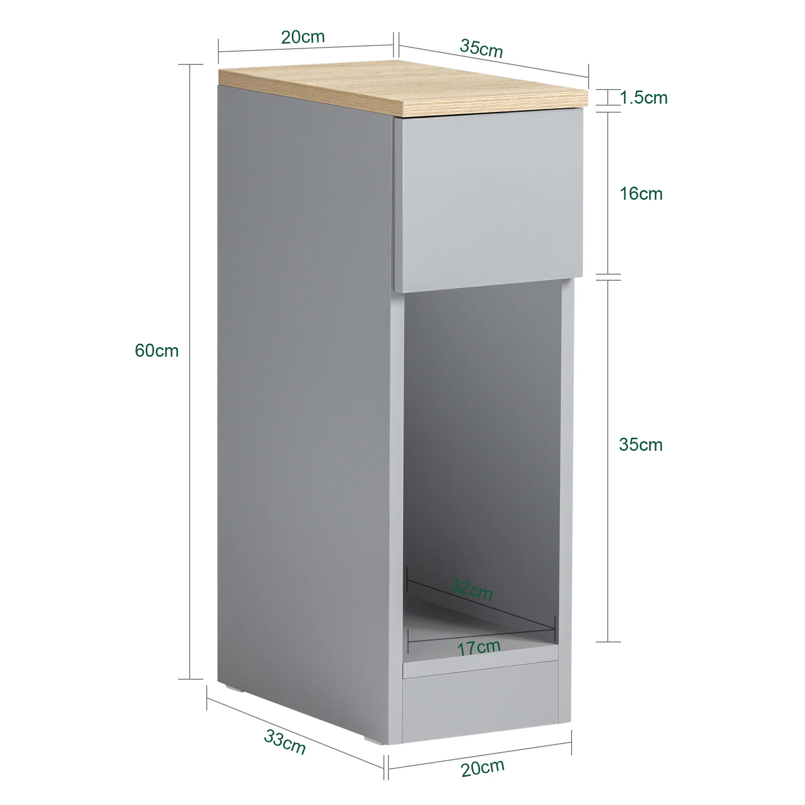 SoBuy FBT111-HG Mesita estrecho de Noche con 1 Cajón Gris - Image 3