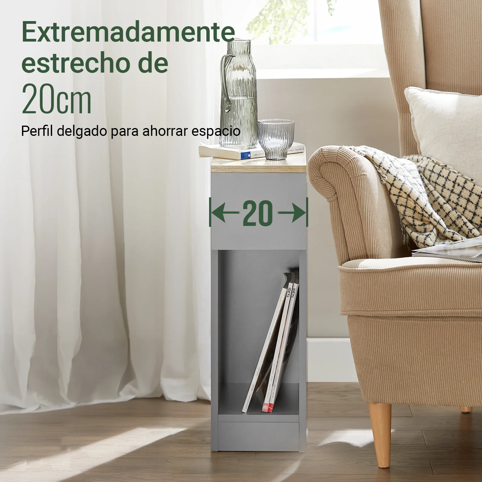SoBuy FBT111-HG Mesita estrecho de Noche con 1 Cajón Gris - Image 4