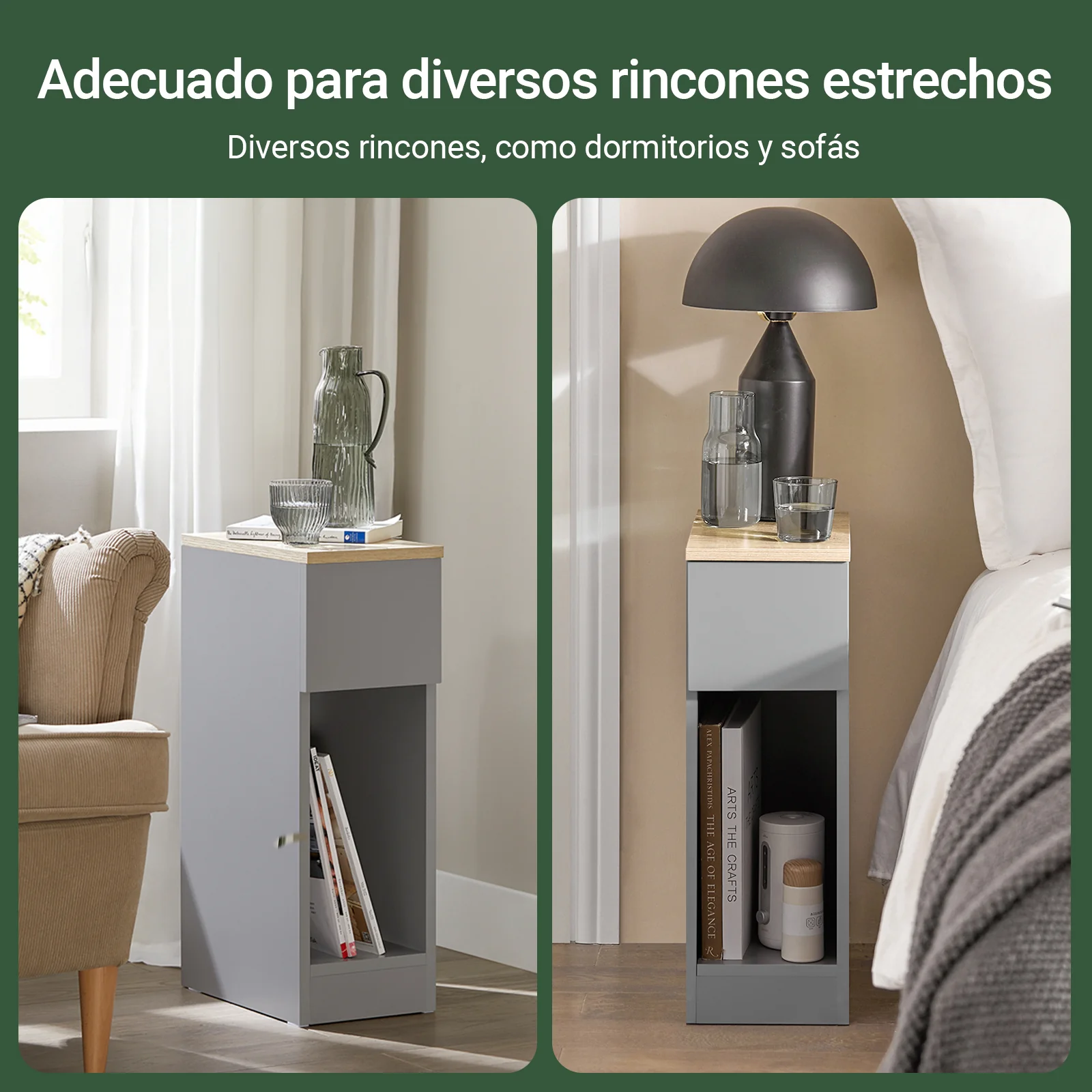 SoBuy FBT111-HG Mesita estrecho de Noche con 1 Cajón Gris - Image 5